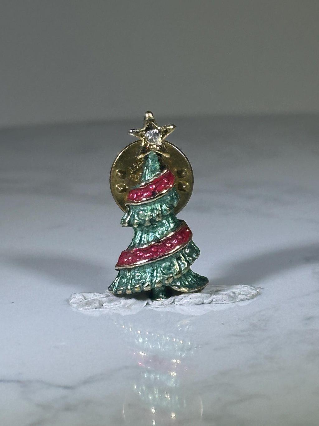 Christmas Tree Pin: Gold Tone with Red & Green Enamel - Holiday Accessory