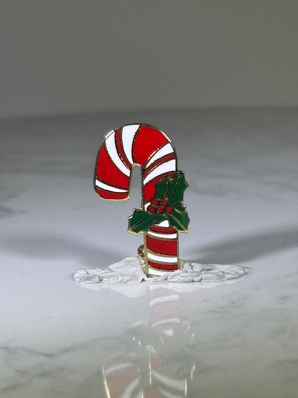 Candy Cane Holiday Pin: Red White Enamel - Vintage Christmas Accessory