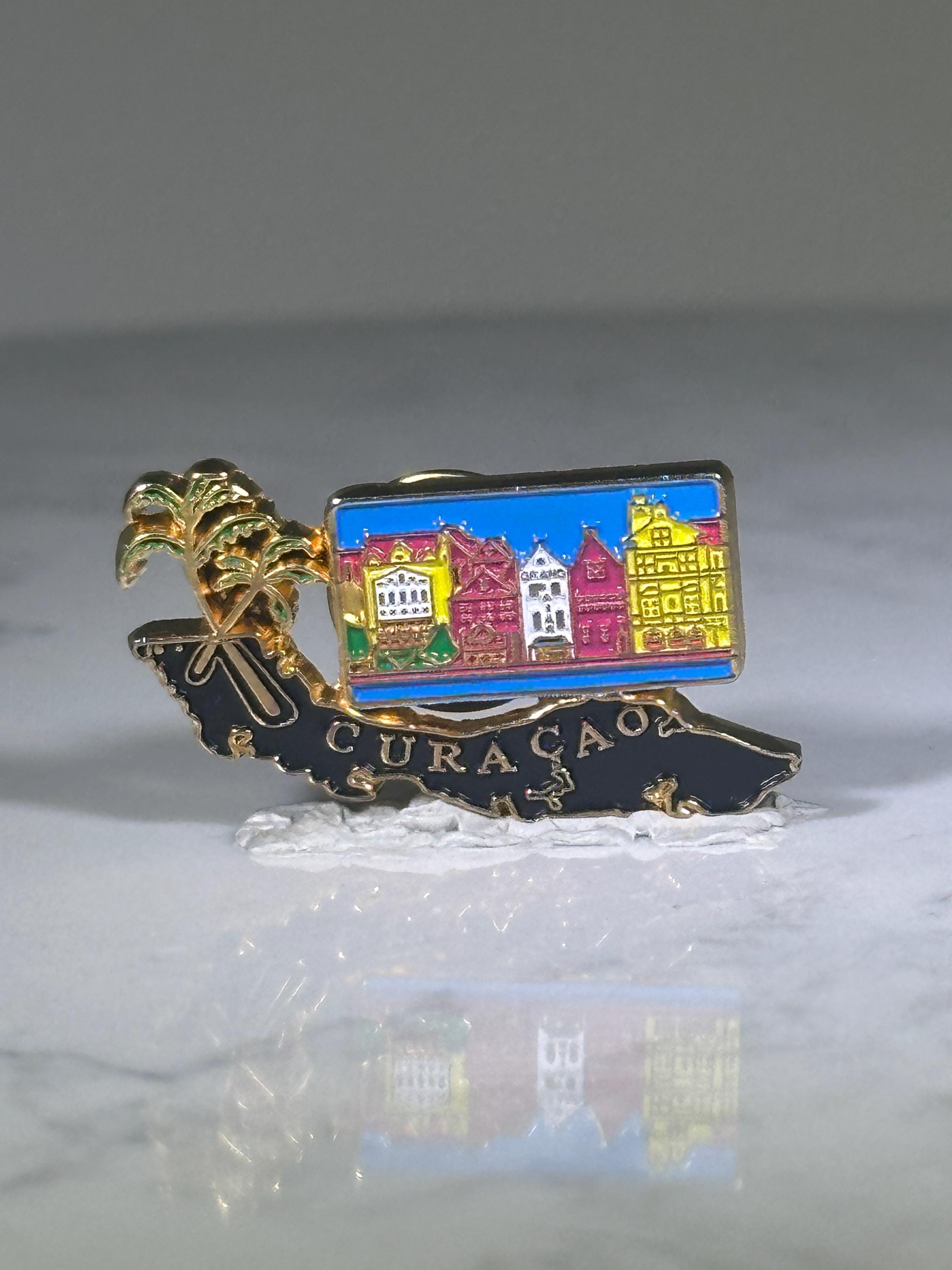 Curaçao Souvenir Pin: Enamel & Gold Tone - Caribbean Travel Accessory