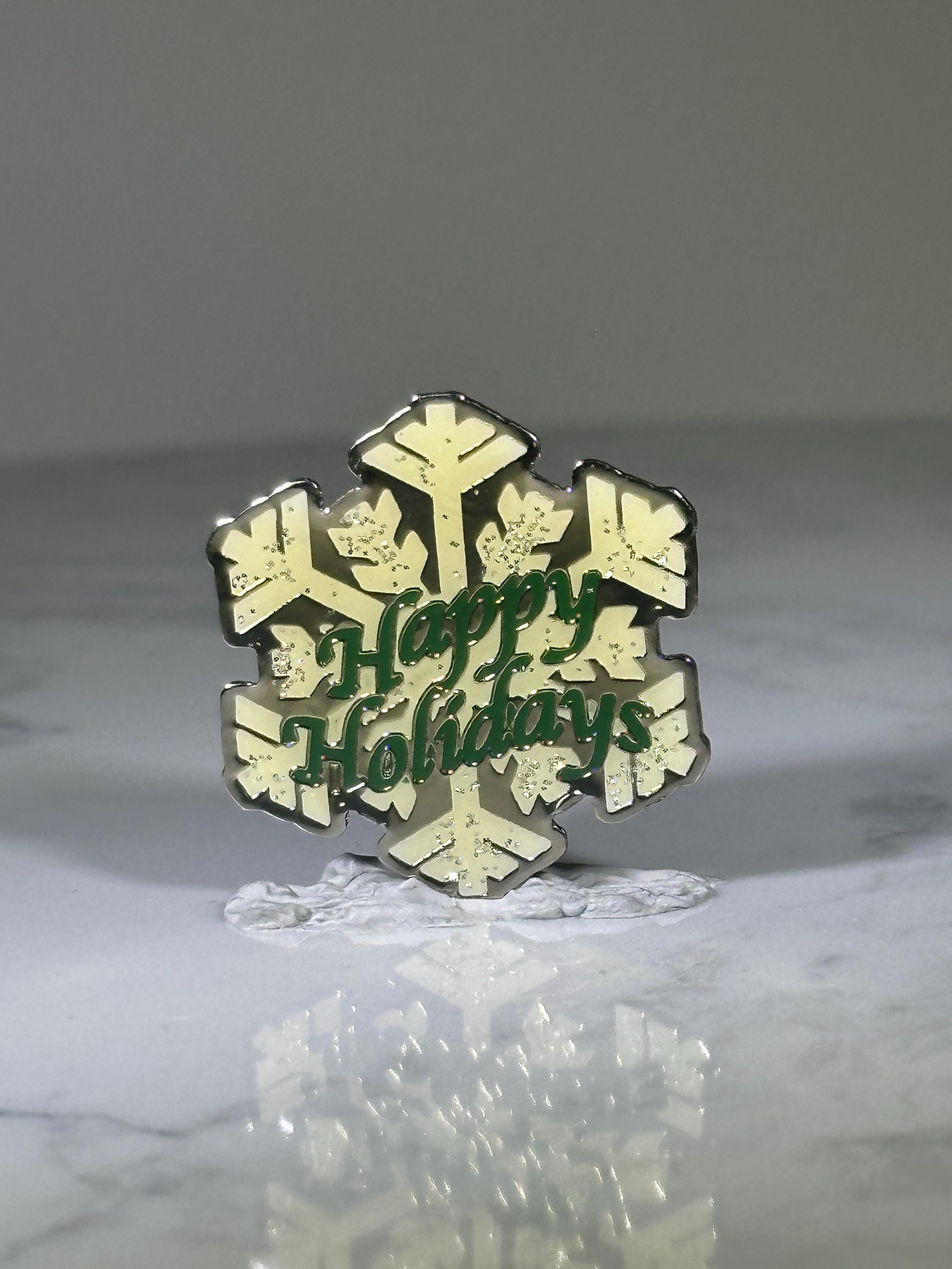Happy Holidays Snowflake Pin: Glitter Enamel - Festive Winter Accessory