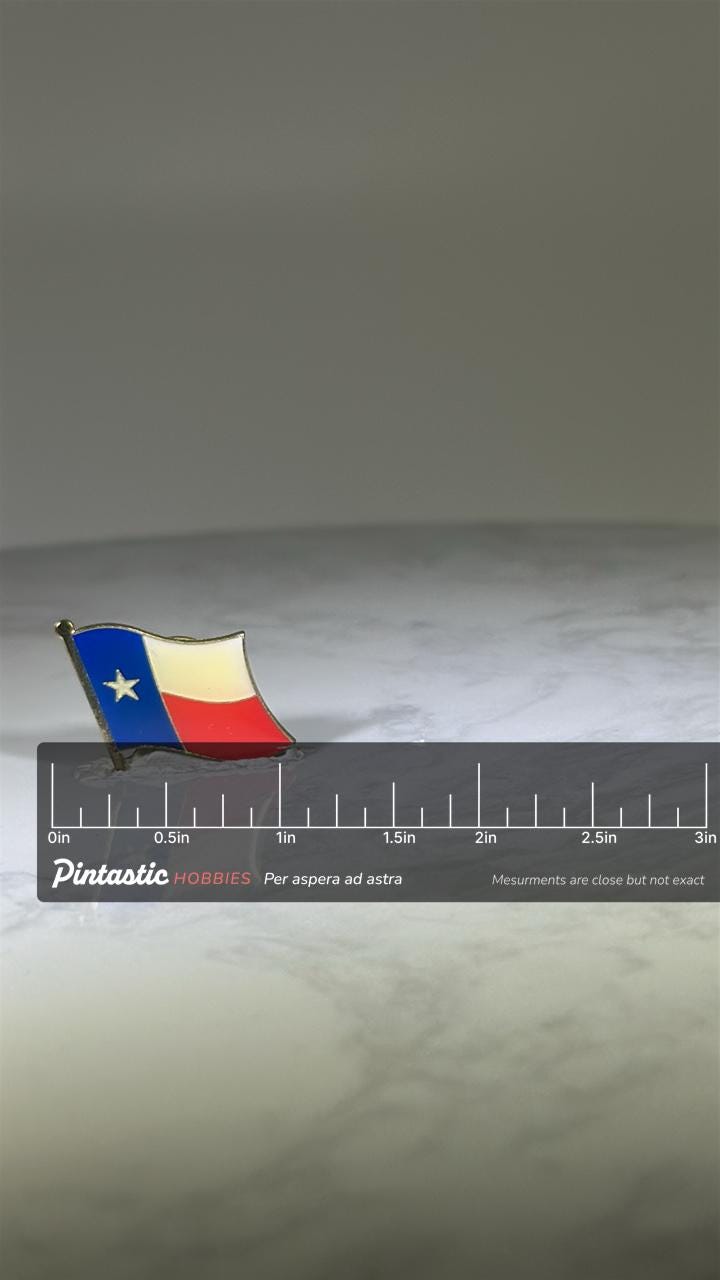 Texas Flag Pin: Enamel Wave Design - Patriotic Souvenir Accessory with ruler overlay for size reference