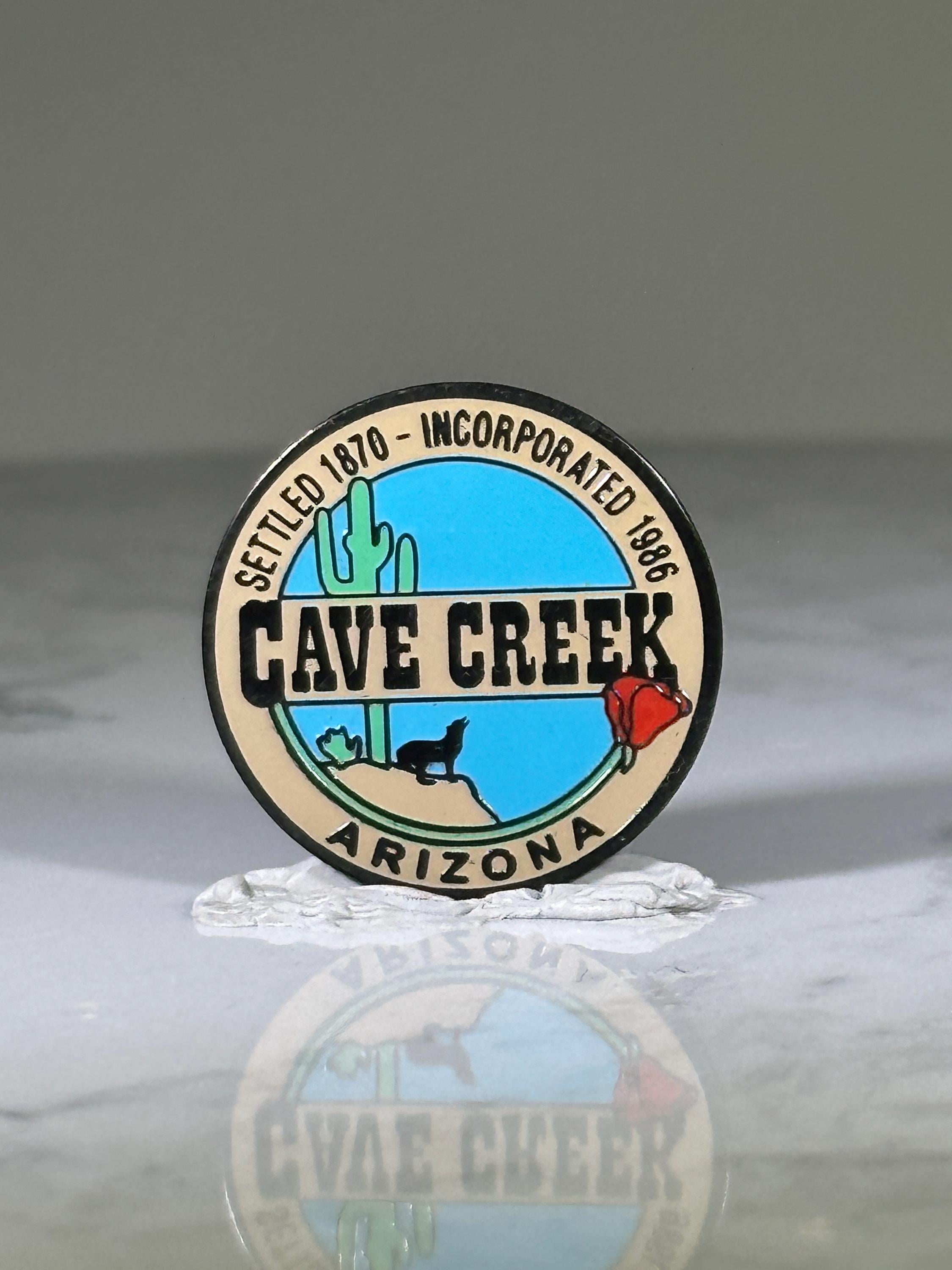 Cave Creek Arizona Pin: Desert Scene Enamel - Vintage Tourist Accessory