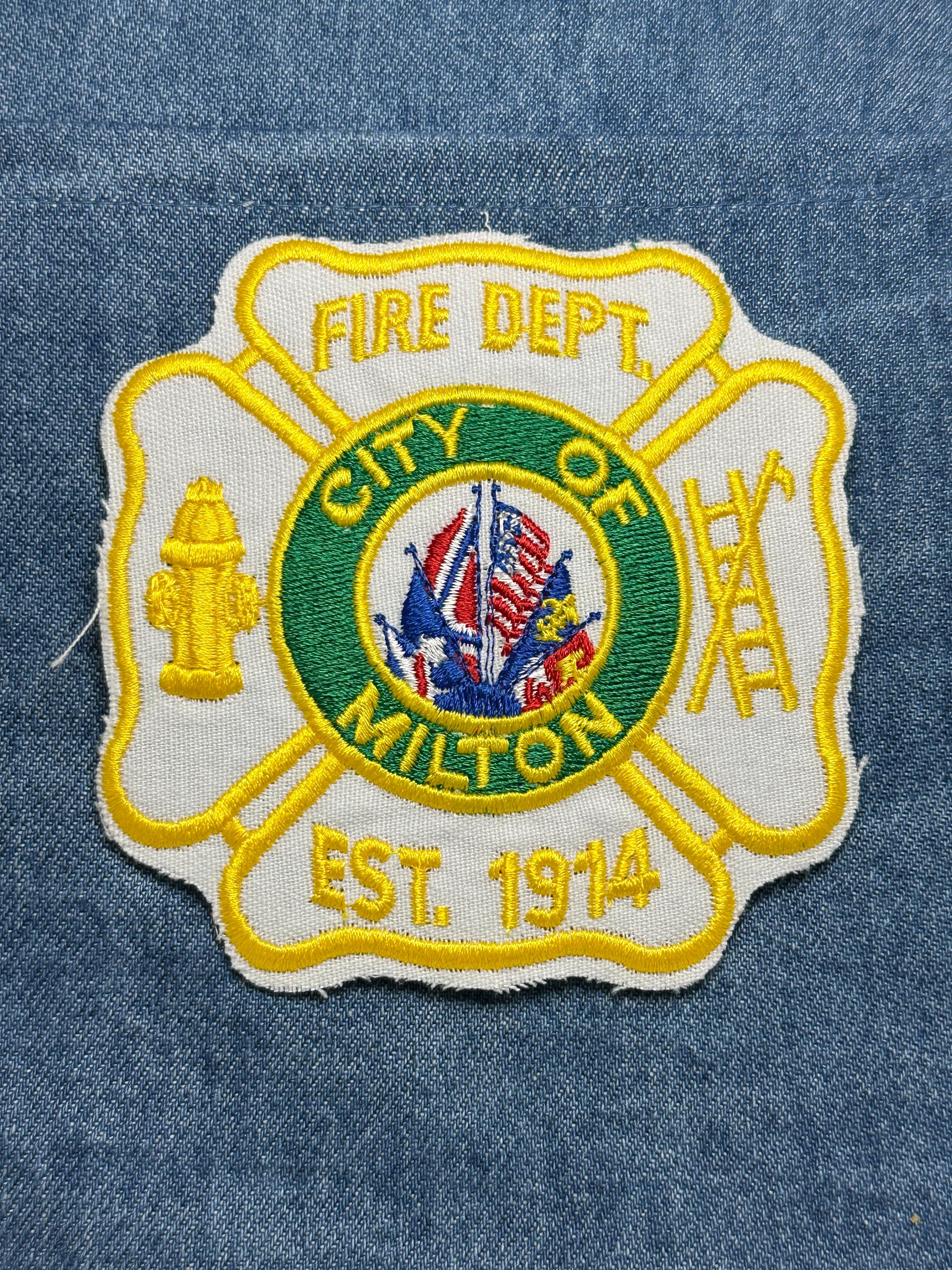 Milton Fire Dept Collectable Iron-On Patch: Yellow Colored - Vintage Firefighter Accessory