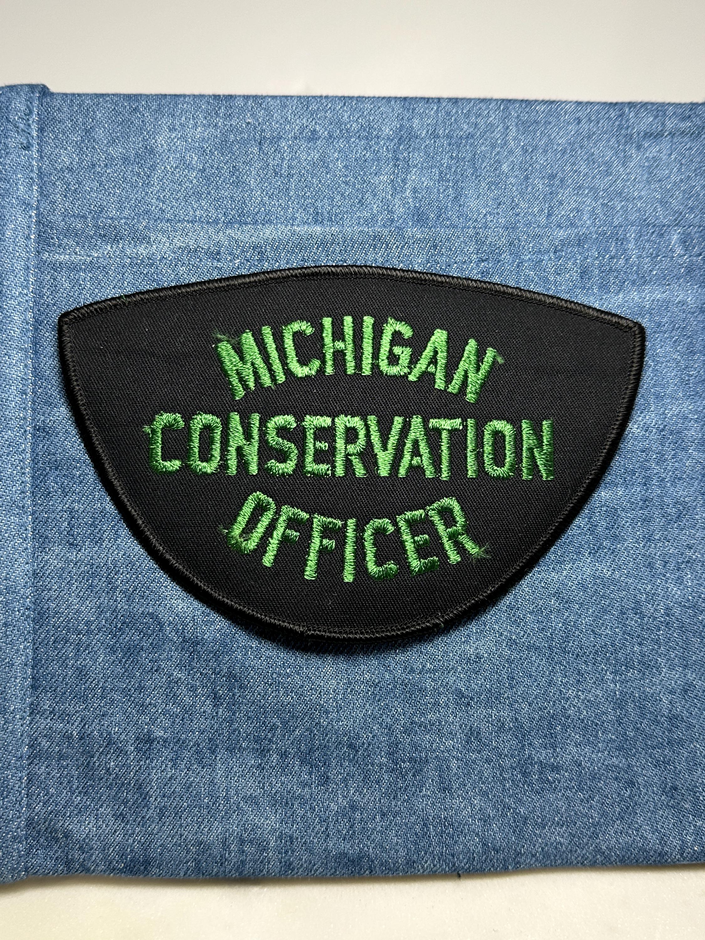 Michigan Conservation Officer Collectable Iron-On Patch: Black & Green Colored - Vintage Accessory