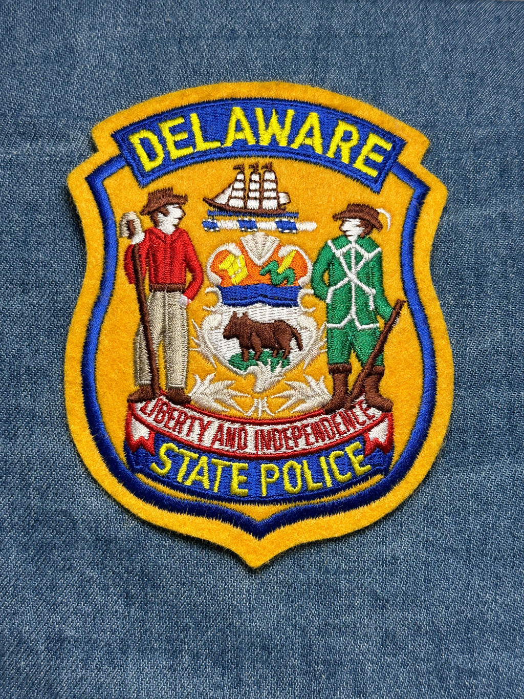 Delaware State Police Collectable Iron-On Patch: Embroidered Shield - Vintage Law Enforcement Accessory