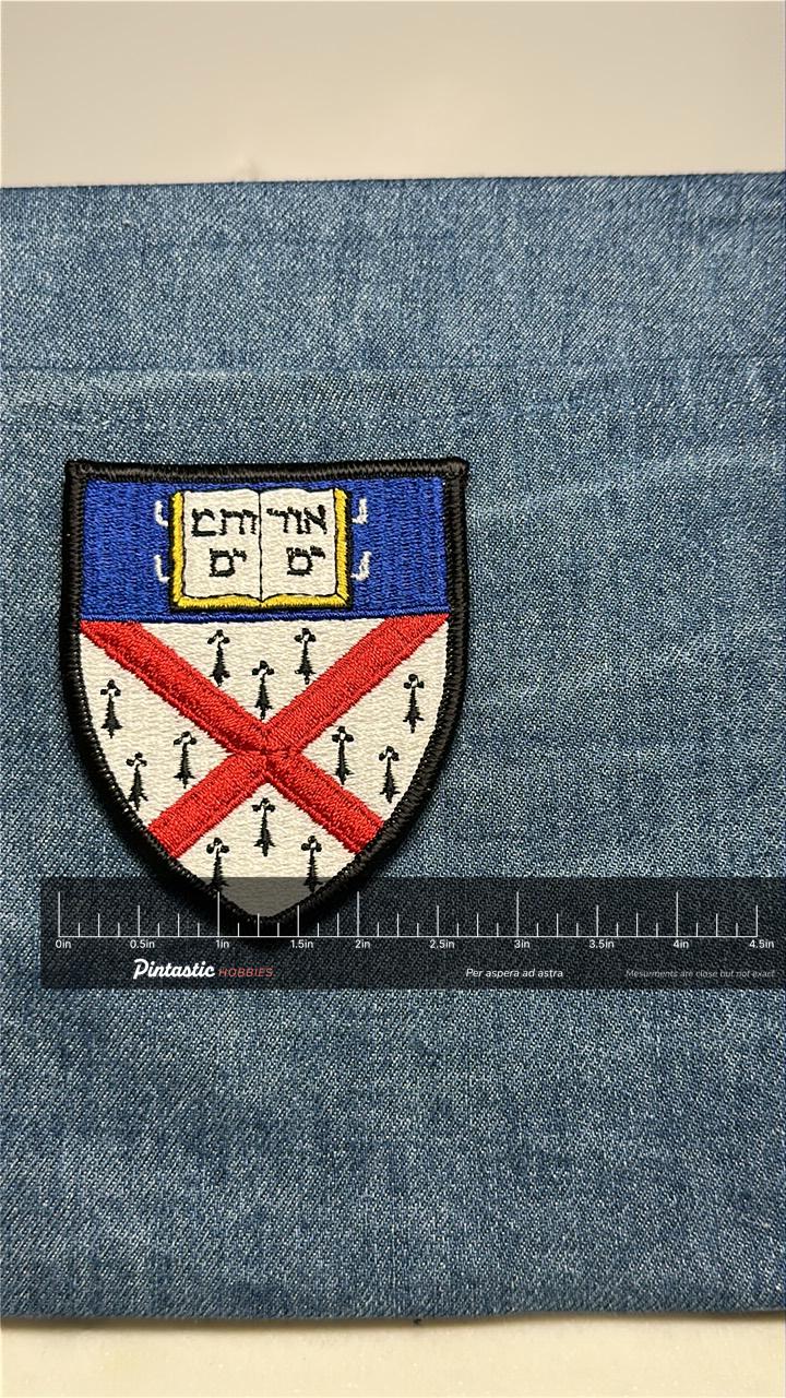 Yale College Sew-On Patch: Shield Crest - Collegiate Accessory with ruler overlay for size reference
