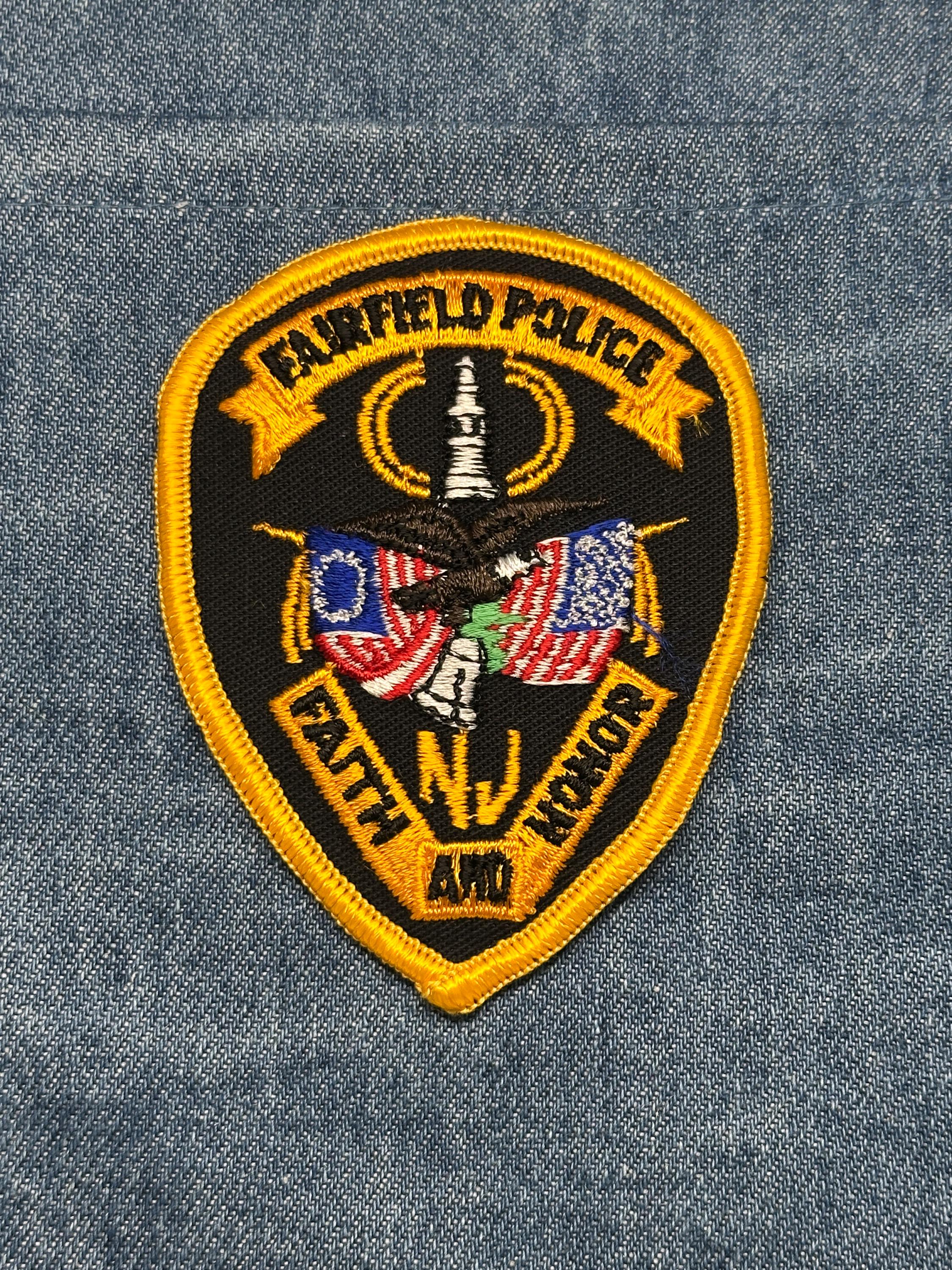 Fairfield Police Collectable Patch: Iron-On Black/Gold Shield - Law Enforcement Accessory