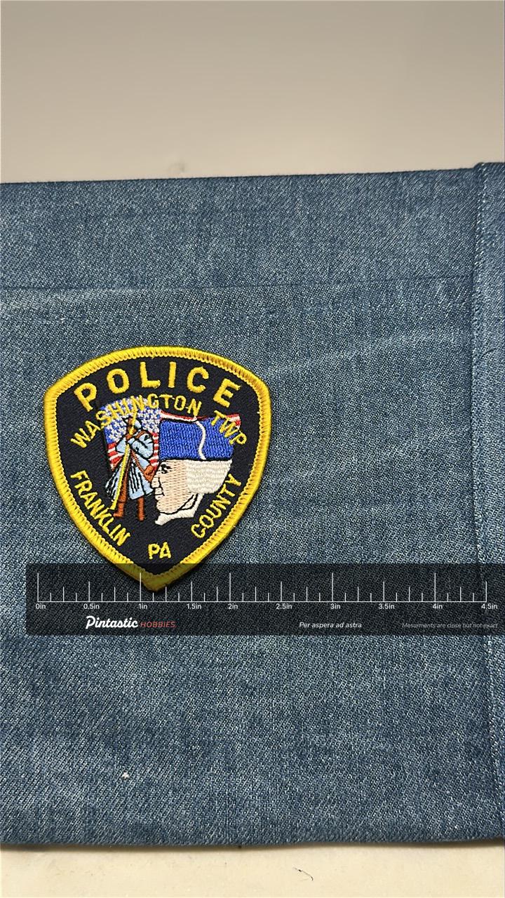 Washington Twp Police Collectable Patch: Iron-On Yellow Border - Vintage Accessory with ruler overlay for size reference