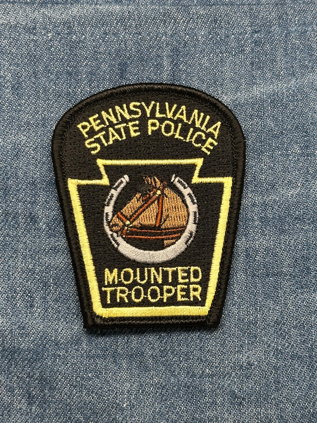 Pennsylvania State Police Mounted Trooper Collectable Patch: Iron-On Black/Yellow - Police Accessory
