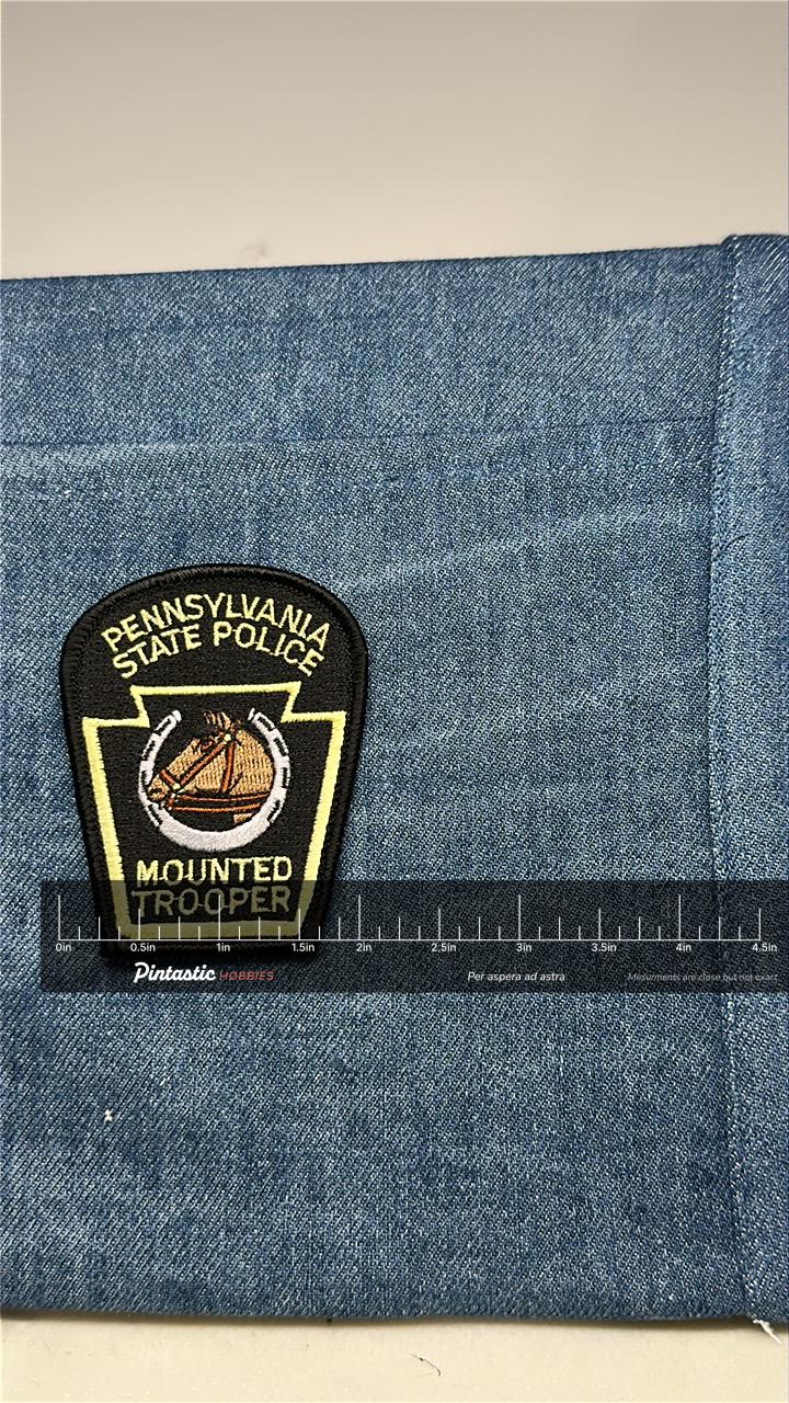 Pennsylvania State Police Mounted Trooper Collectable Patch: Iron-On Black/Yellow - Police Accessory with ruler overlay for s