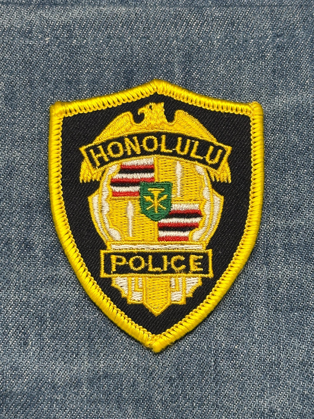 Honolulu Police Collectable Patch: Iron-On Shield Yellow Trim - Vintage Accessory