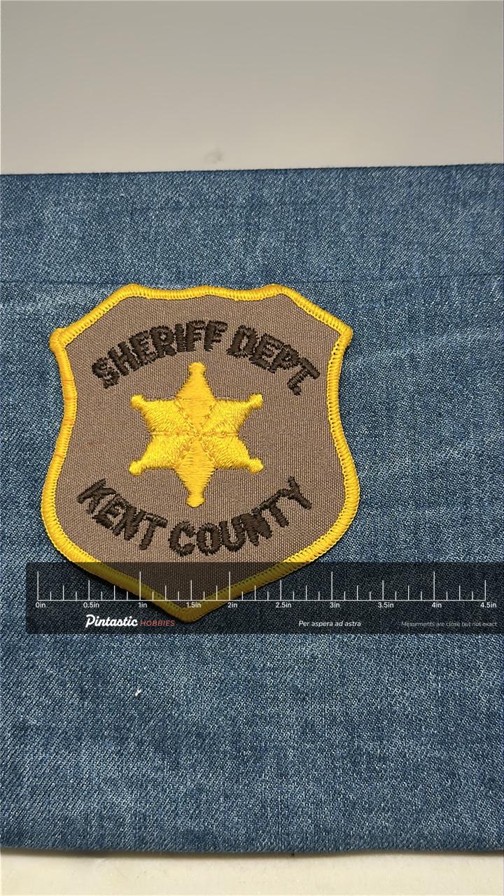 Kent County Sheriff Dept Collectable Patch: Iron-On Shield Yellow - Law Enforcement Accessory with ruler overlay for size ref