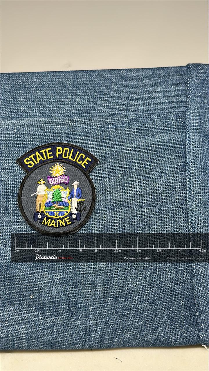 Maine State Police Collectable Patch: Iron-On Multi-Color - Law Enforcement Accessory with ruler overlay for size reference