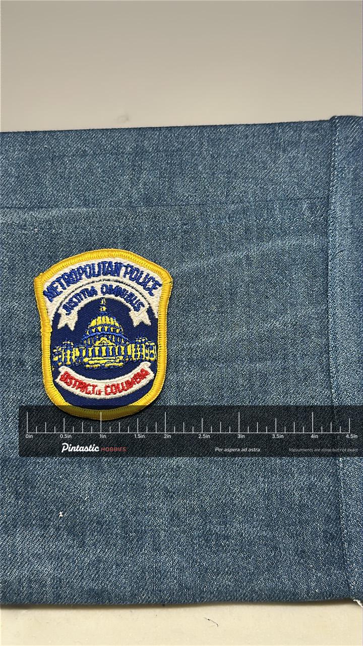 District of Columbia Metropolitan Police Collectable Patch: Iron-On Blue/Yellow - DC Government Accessory with ruler overlay 