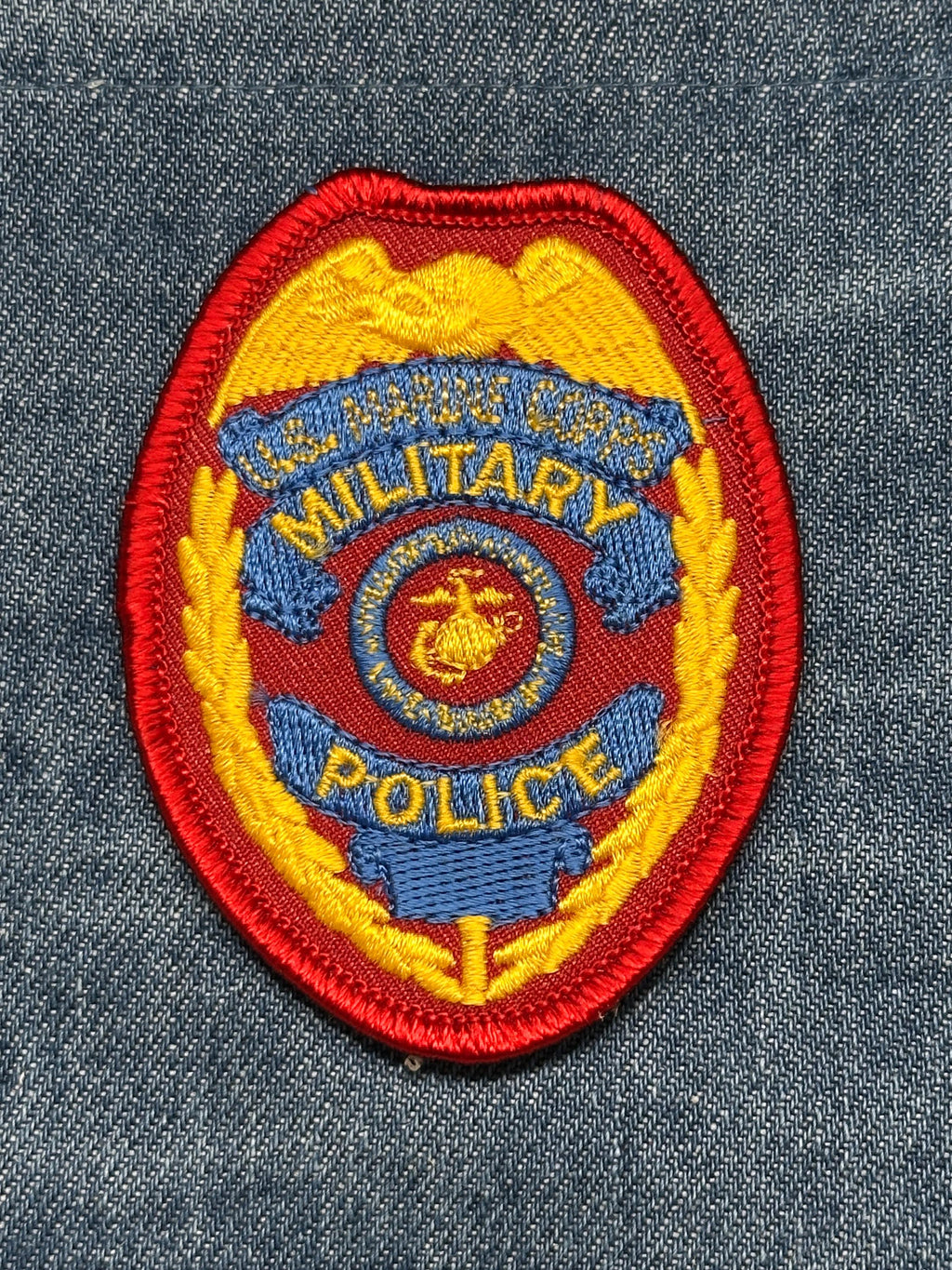 USMC Military Police Collectable Patch: Iron-On Red/Gold Shield - Military Accessory