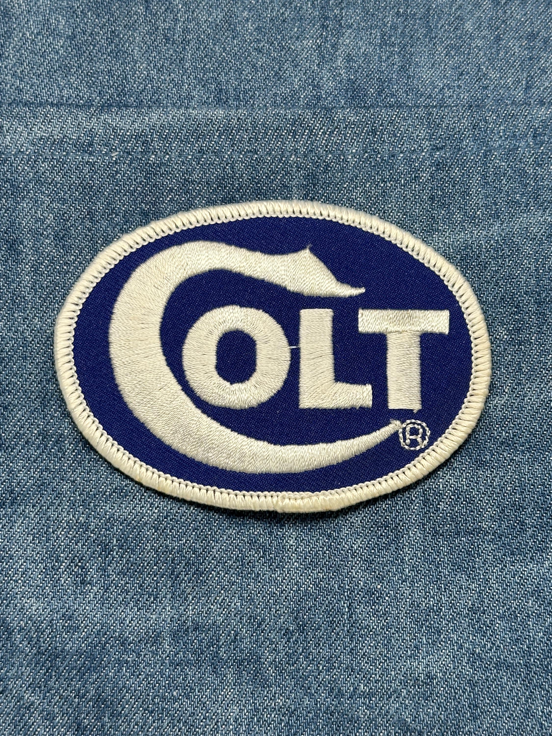 Colt Collectable Patch: Iron-On Blue White Oval - Firearm Logo Accessory