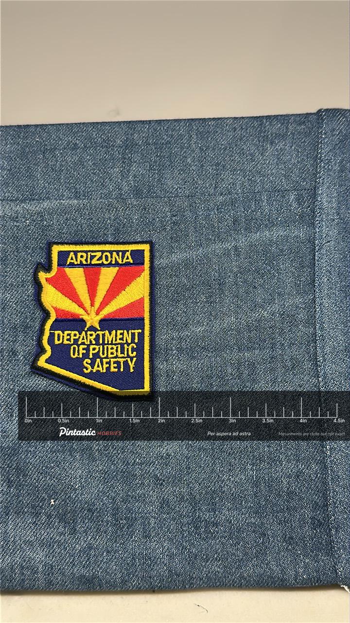 Arizona Dept of Public Safety Collectable Patch: Iron-On Bold Color - State Agency Accessory with ruler overlay for size refe