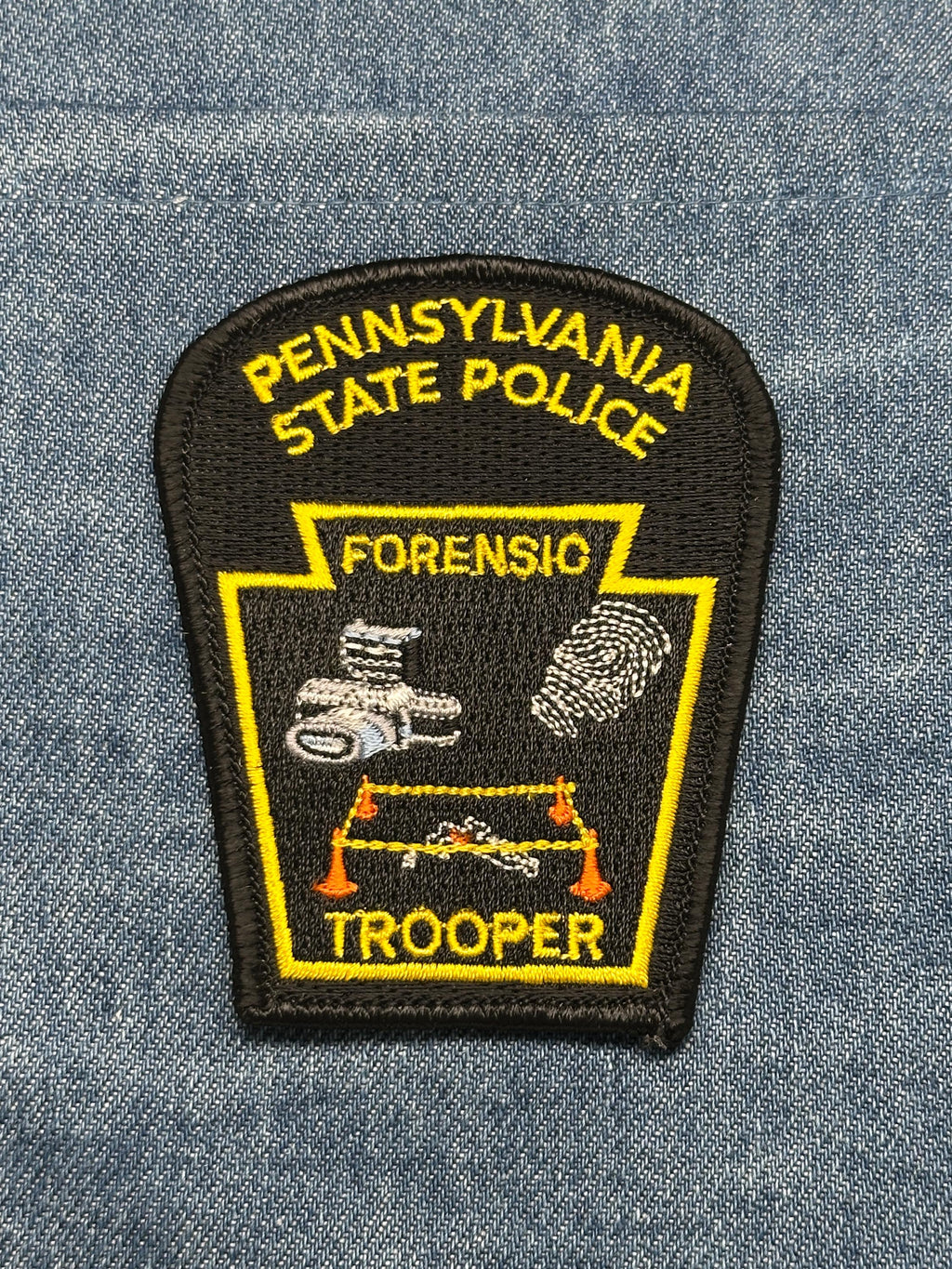 Pennsylvania State Forensic Trooper Police Patch: Iron-On Black & Yellow - Forensic Trooper