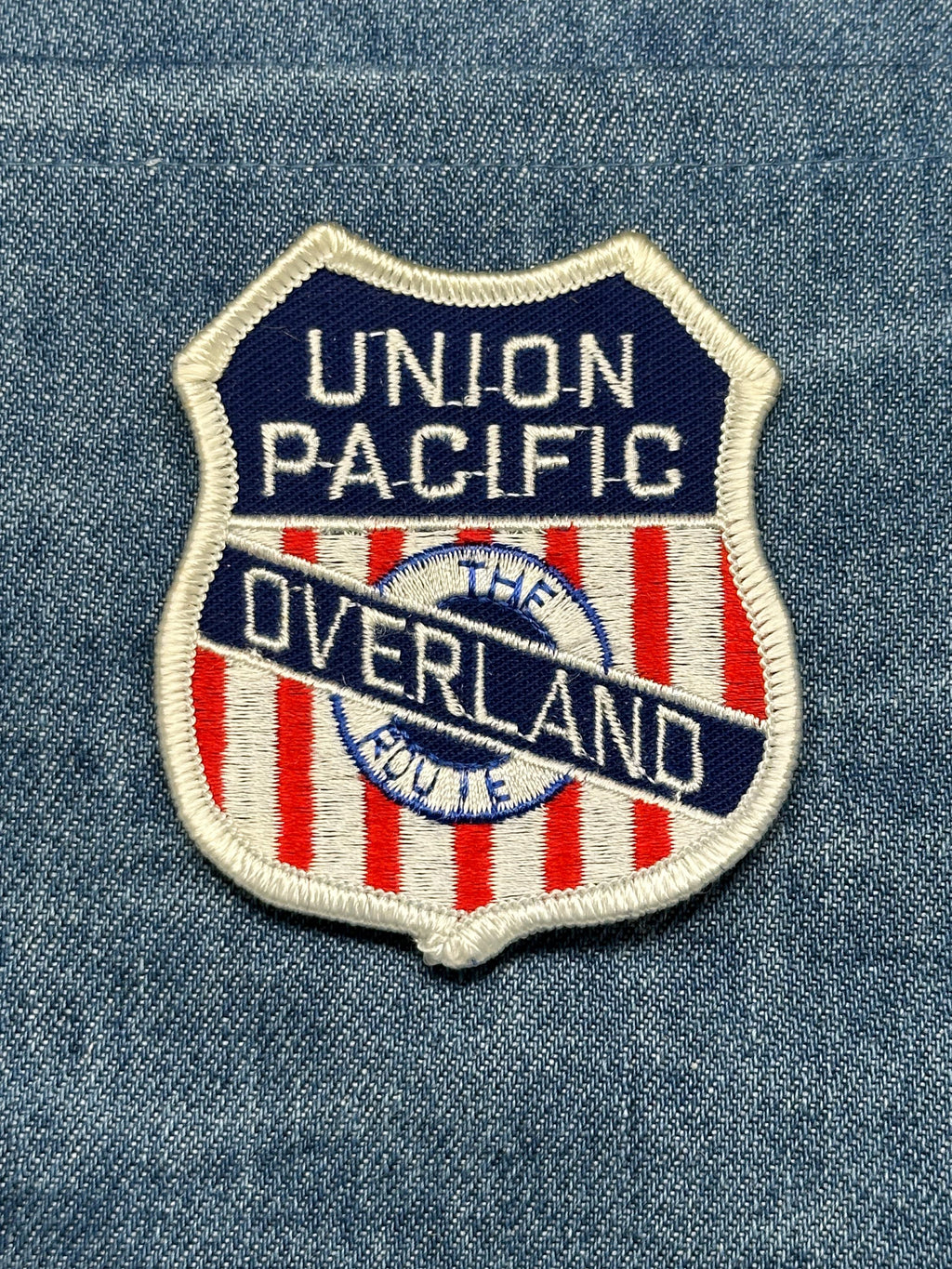 Union Pacific Overland Patch: Iron-On Shield Red White Blue - Railroad Accessory