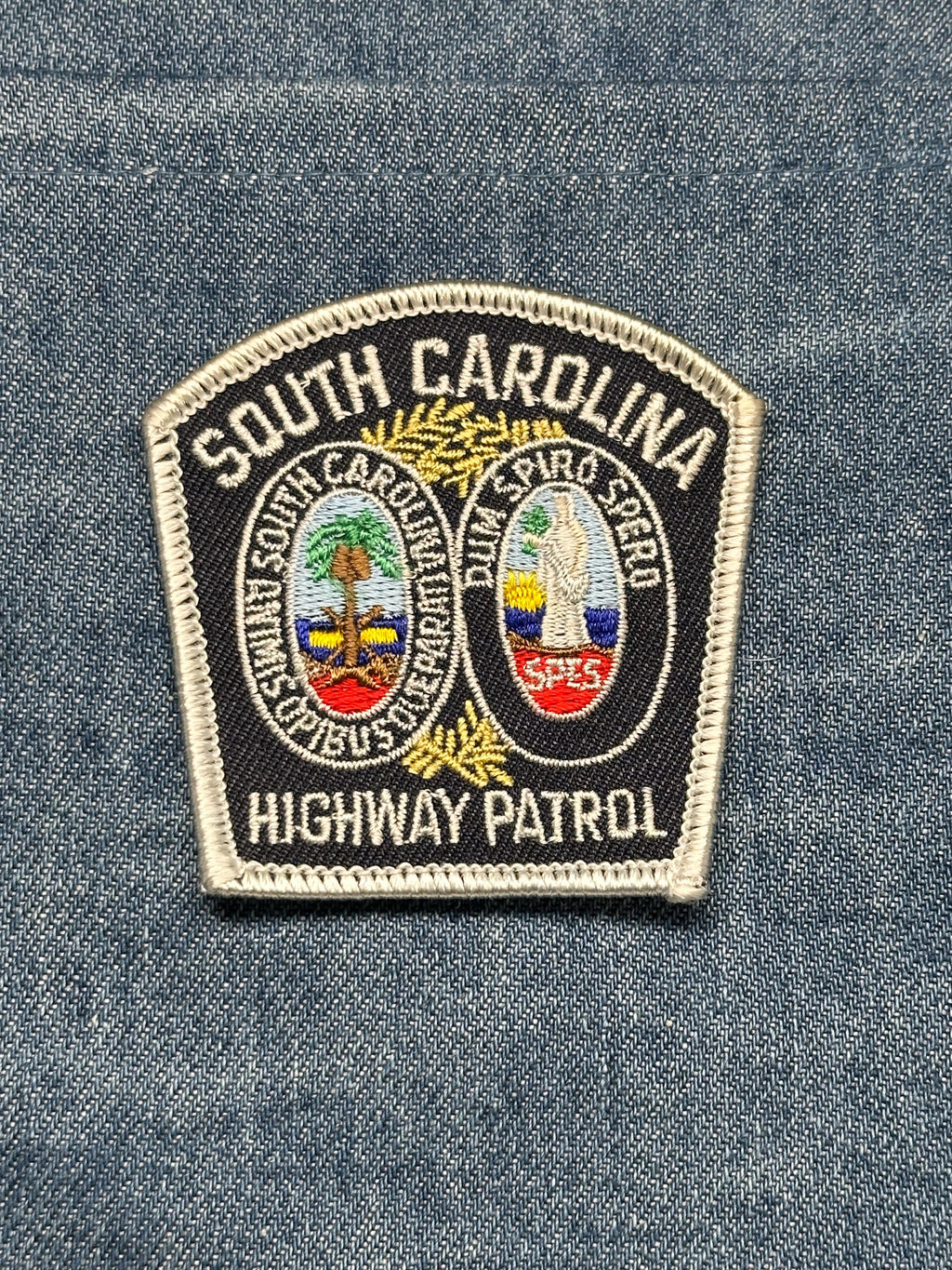 South Carolina Highway Patrol Collectable Patch: Iron-On Black/Silver - Law Enforcement Accessory