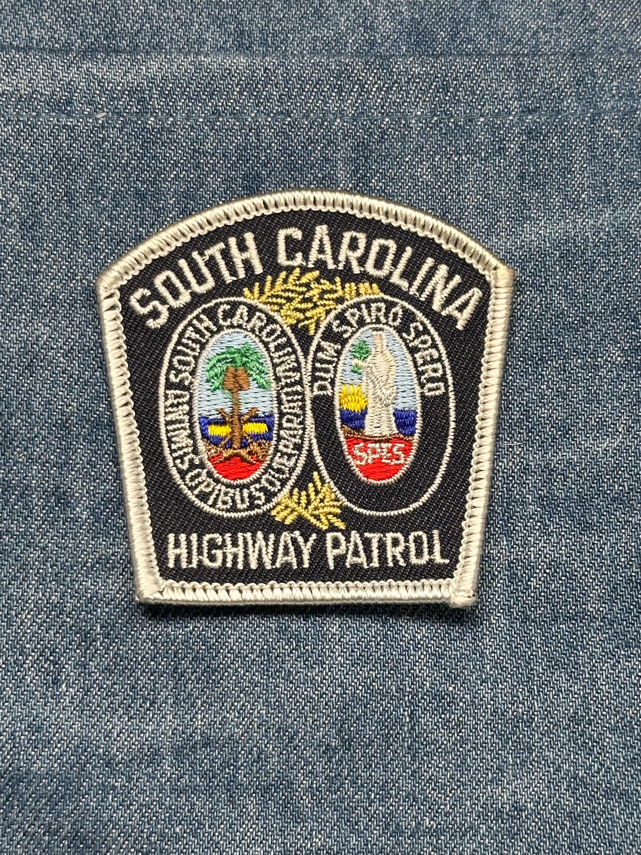 South Carolina Highway Patrol Collectable Patch: Iron-On Black/Silver - Law Enforcement Accessory