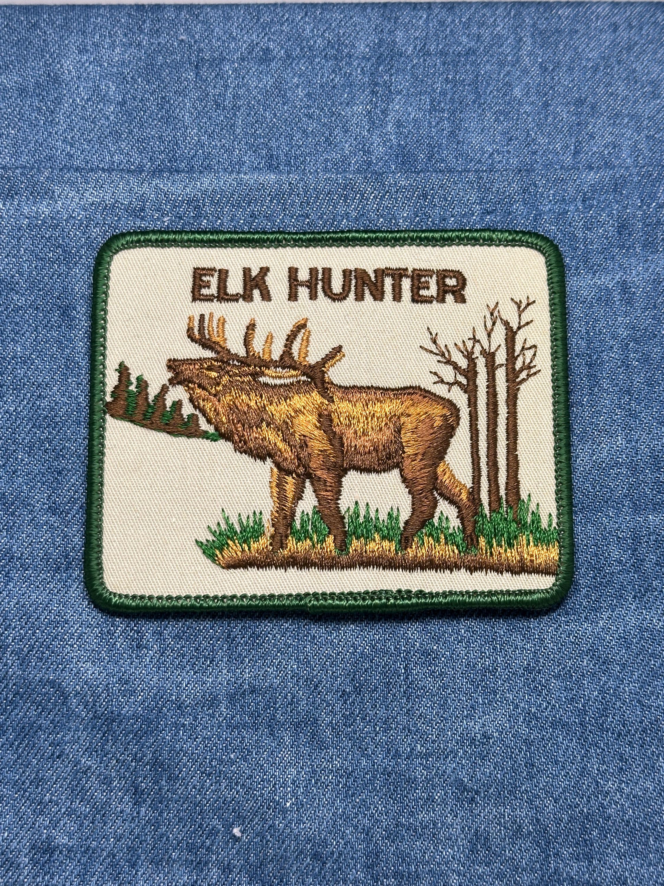 Elk Hunter Collectable Patch: Iron-On Tan-Green Finish - Outdoors Accessory