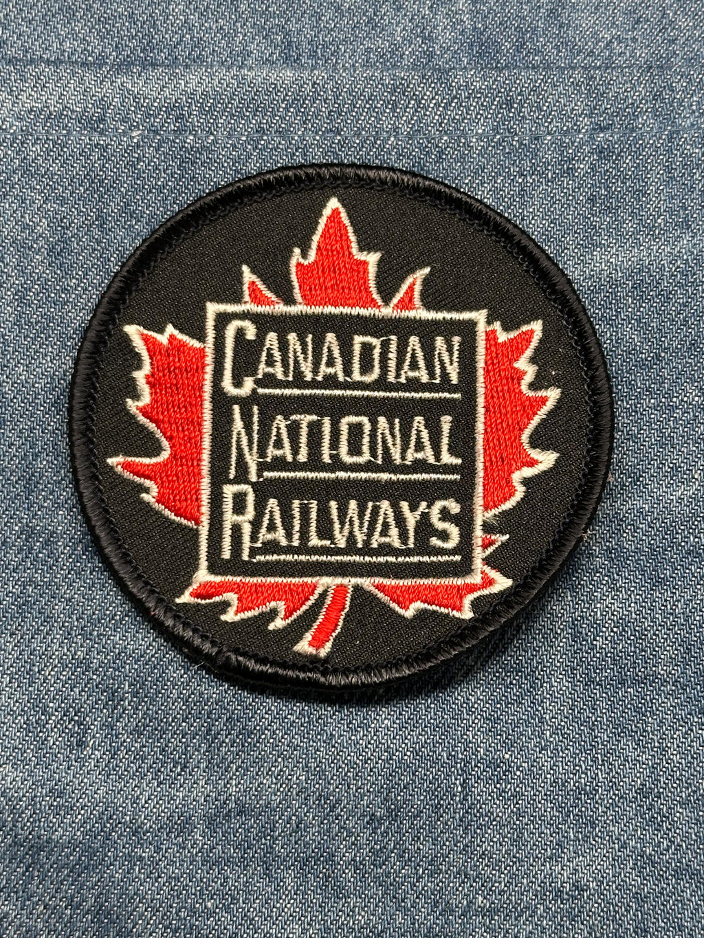 Canadian National Railways Collectable Patch: Sew-On Black/Red Circle - Vintage Transport Accessory