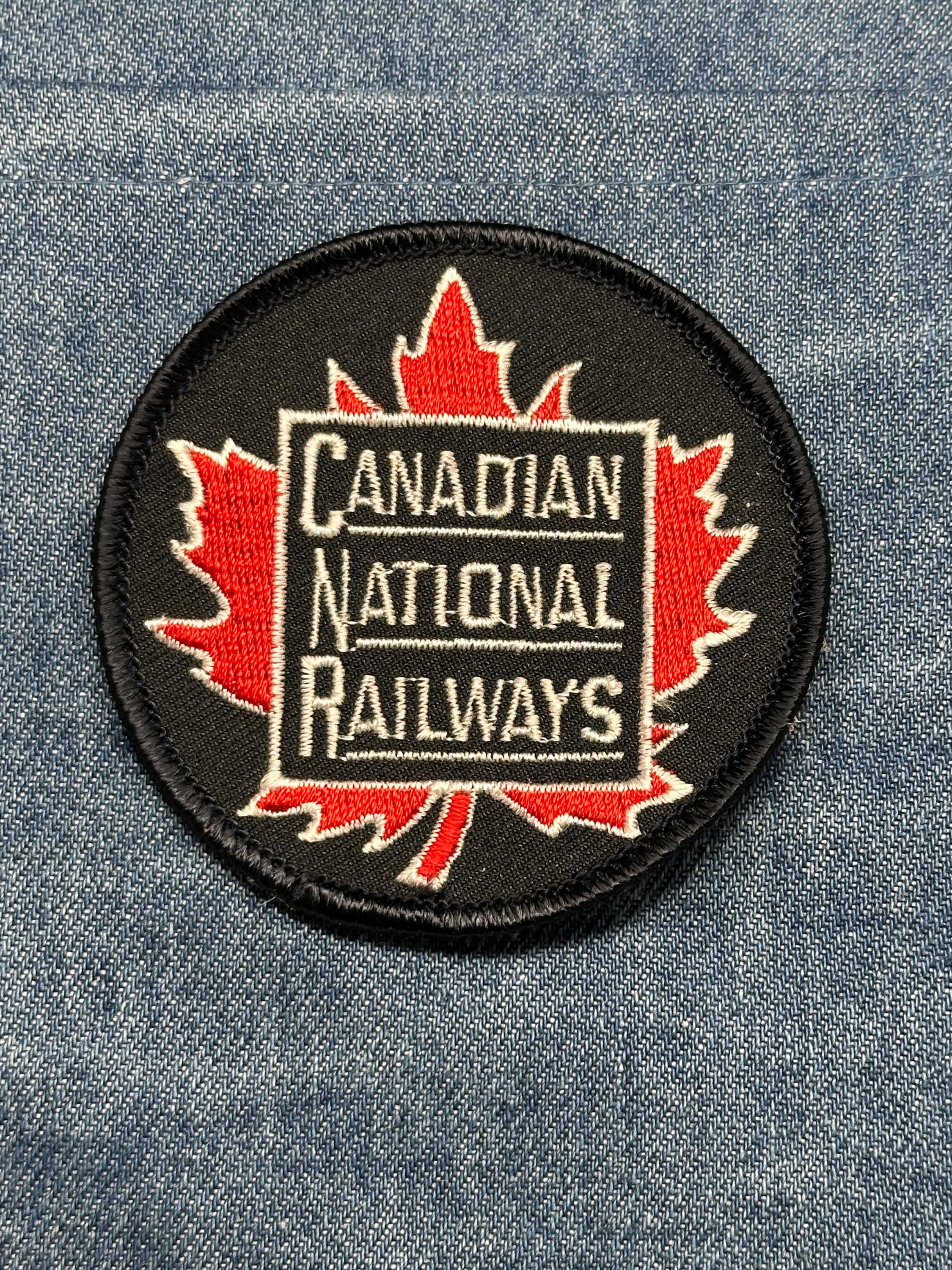 Canadian National Railways Collectable Patch: Sew-On Black/Red Circle - Vintage Transport Accessory