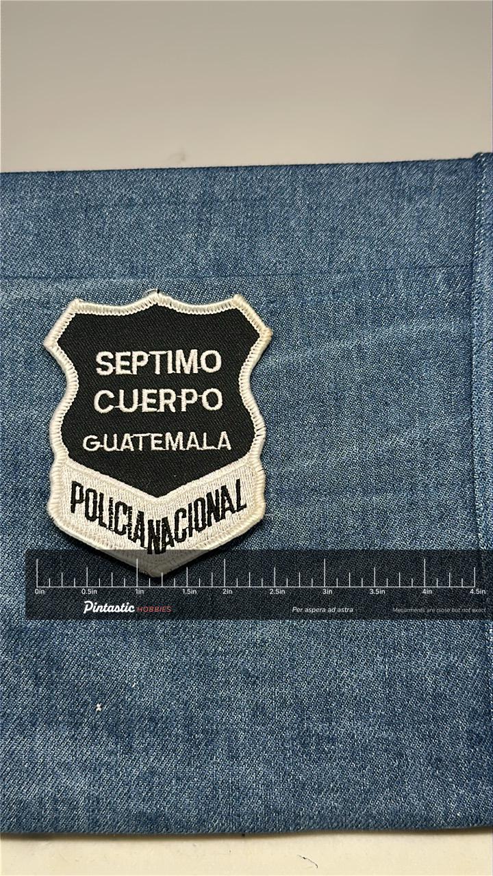 Guatemala Police Collectable Patch: Sew-On Black & White - Law Enforcement Accessory with ruler overlay for size reference
