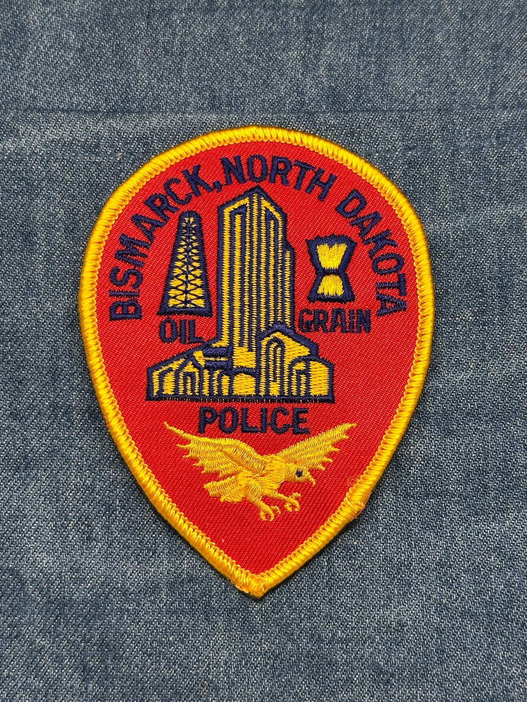 Bismarck ND Police Collectable Patch: Sew-On Red Finish - Civic Theme Accessory