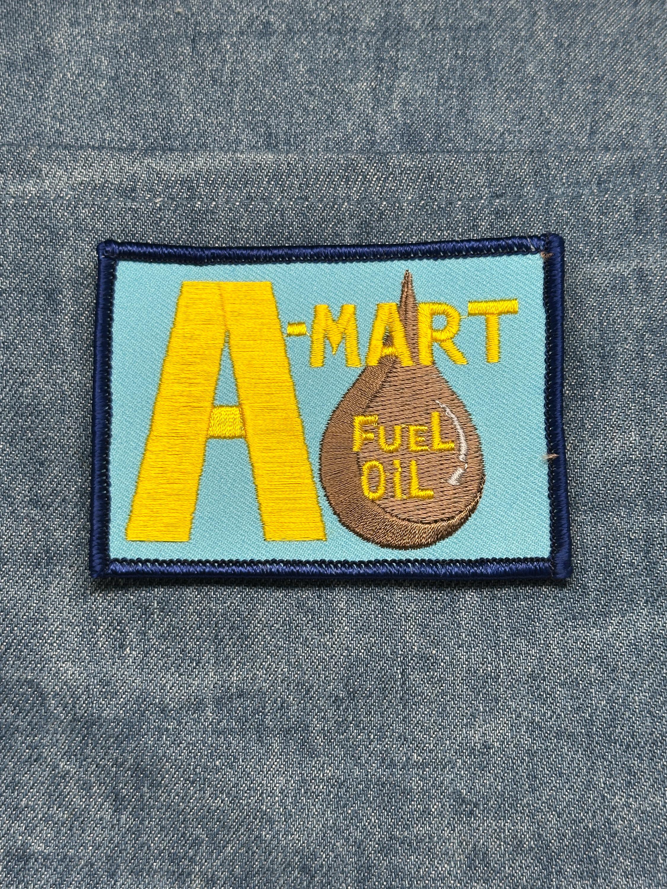A-Mart Fuel Oil Patch: Sew-On Blue/Yellow - Retro Workwear Accessory