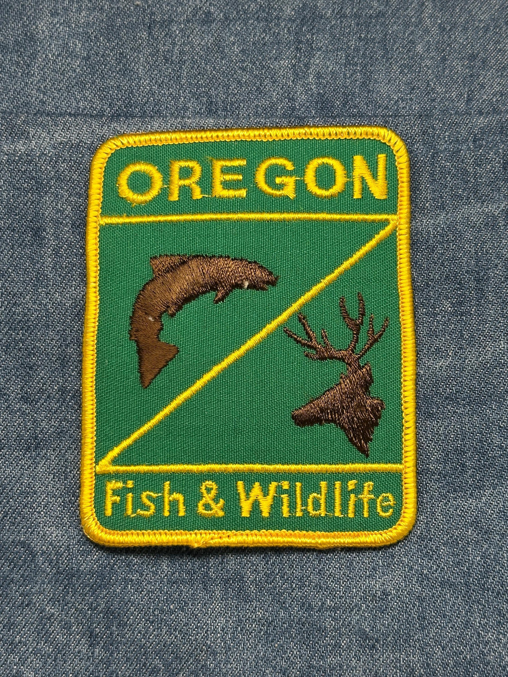Oregon Fish & Wildlife Collectable Patch: Iron-On Green Yellow - Outdoor Accessory