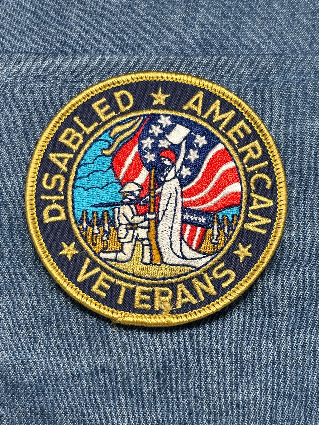 Disabled American Veterans Collectable Patch: Sew-On Gold Border - Patriotic Accessory