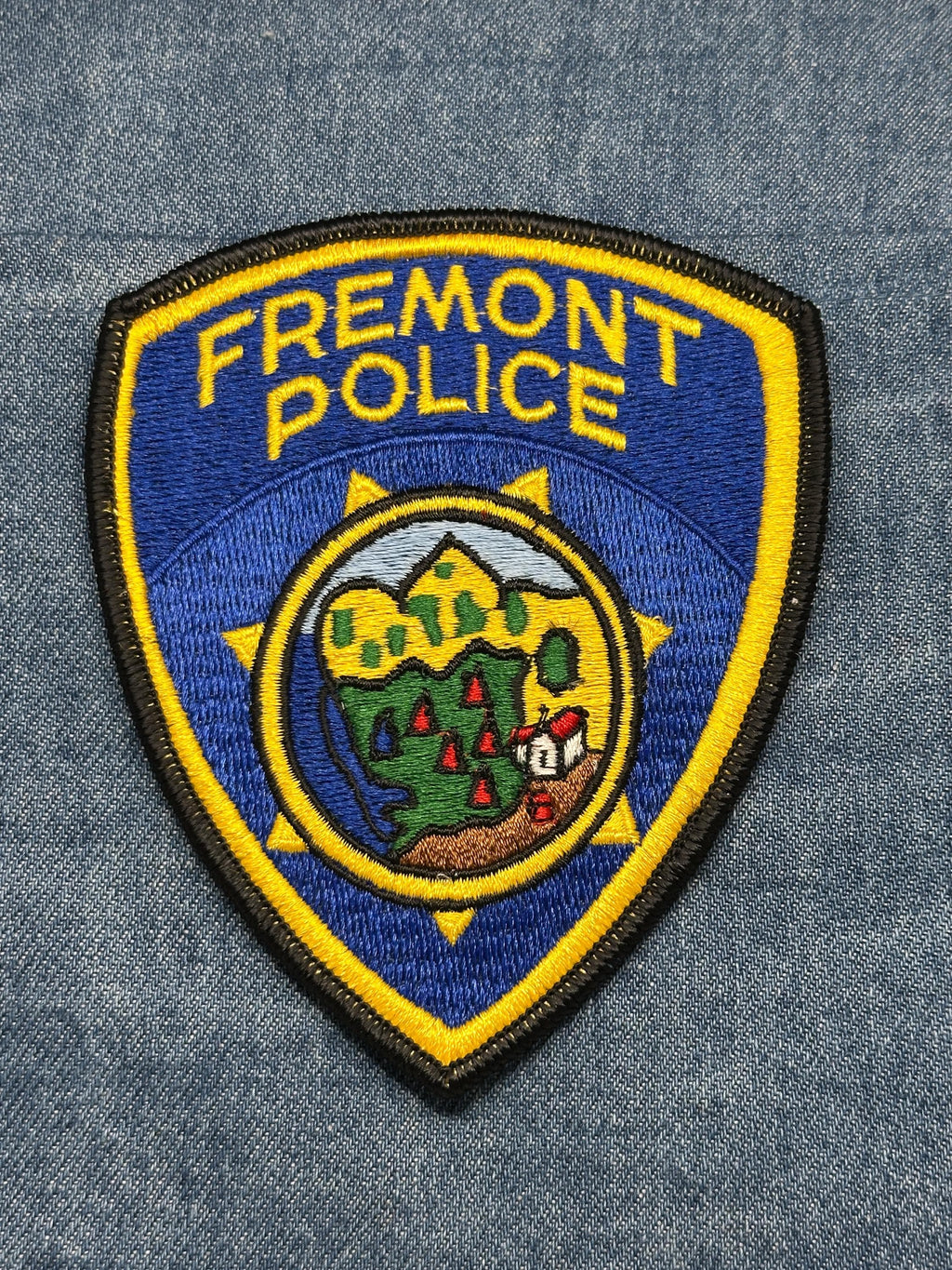 Fremont Police Collectable Patch: Iron-On Blue Yellow Shield - Law Enforcement Accessory