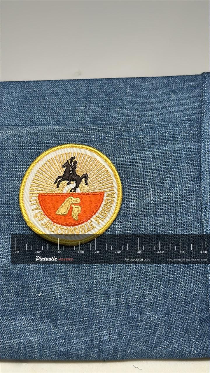 Jacksonville Florida Patch: Sew-On Gold Trim - City Emblem Accessory with ruler overlay for size reference