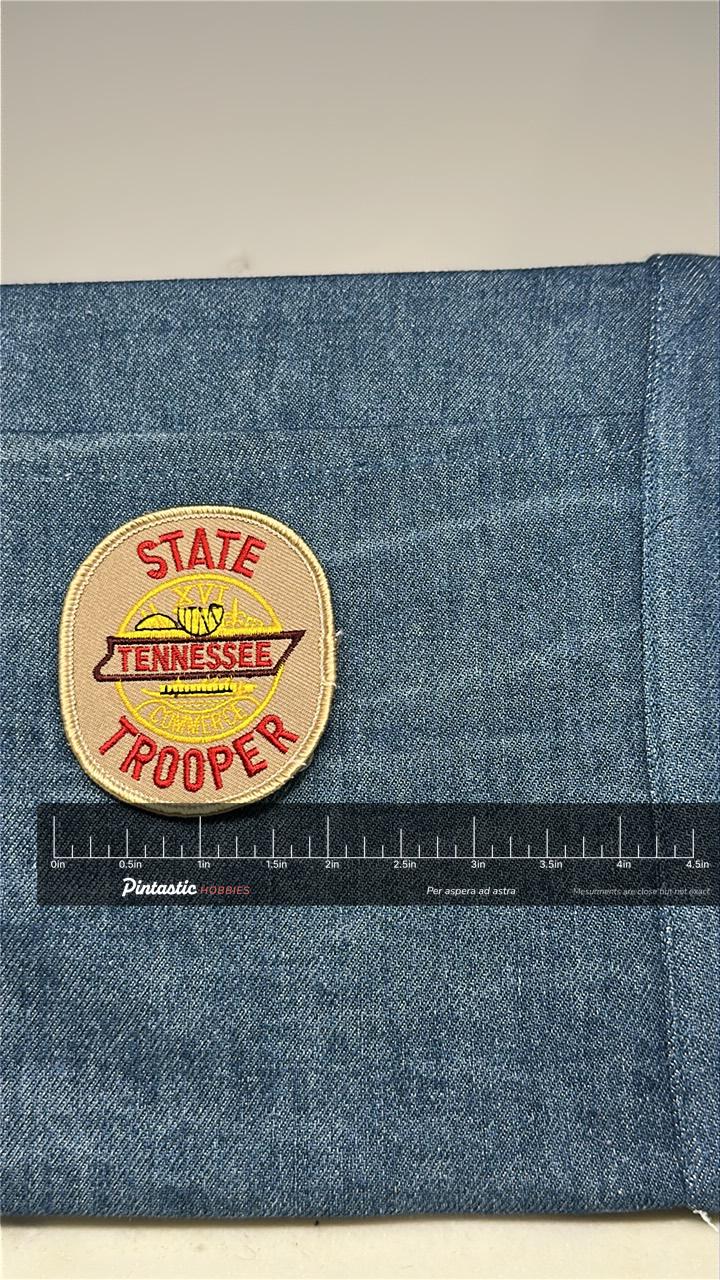 Tennessee State Trooper Collectable Patch: Iron-On Tan - Law Enforcement Accessory with ruler overlay for size reference