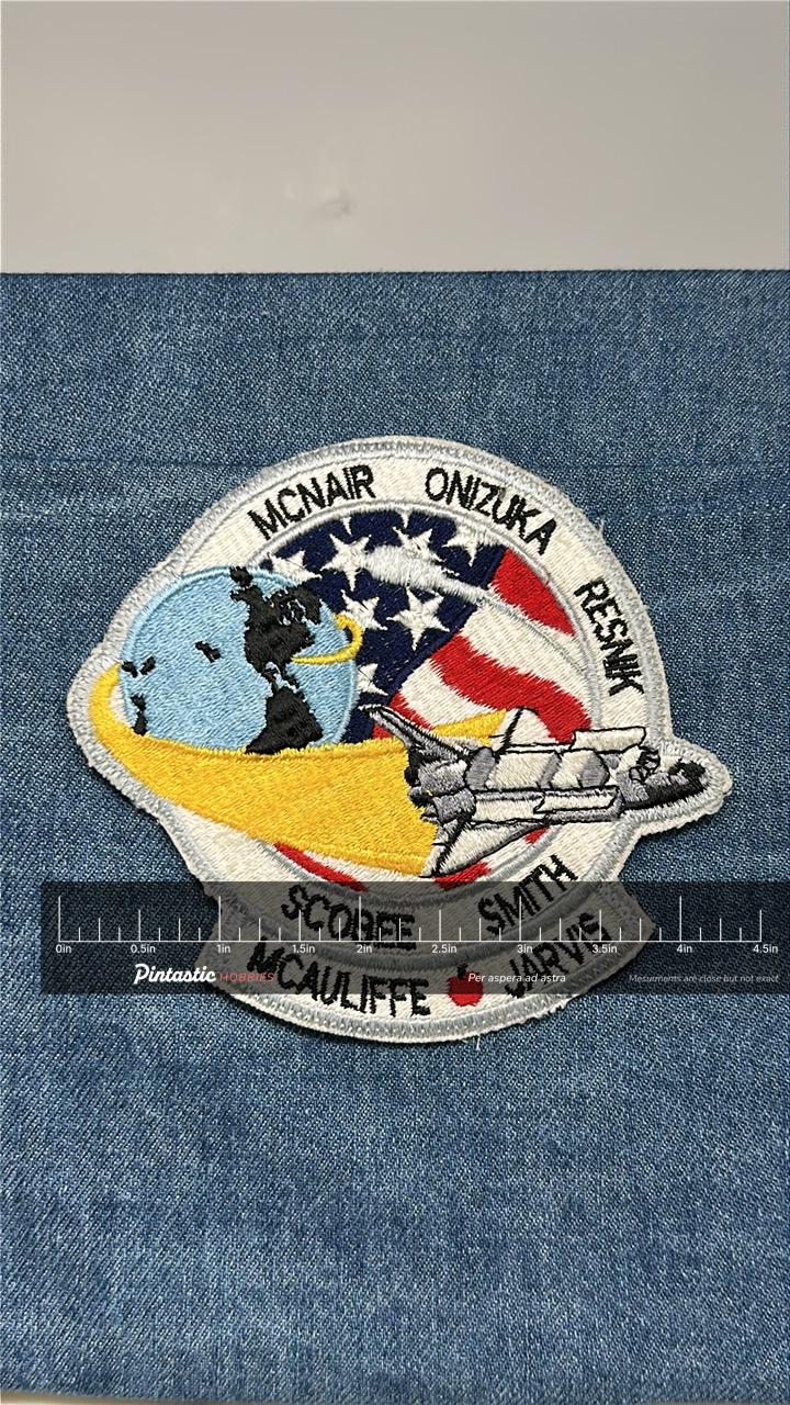 NASA Challenger  STS-51L Mission Patch: Sew-On Multicolor - 1980s Space Shuttle Tribute with ruler overlay for size reference