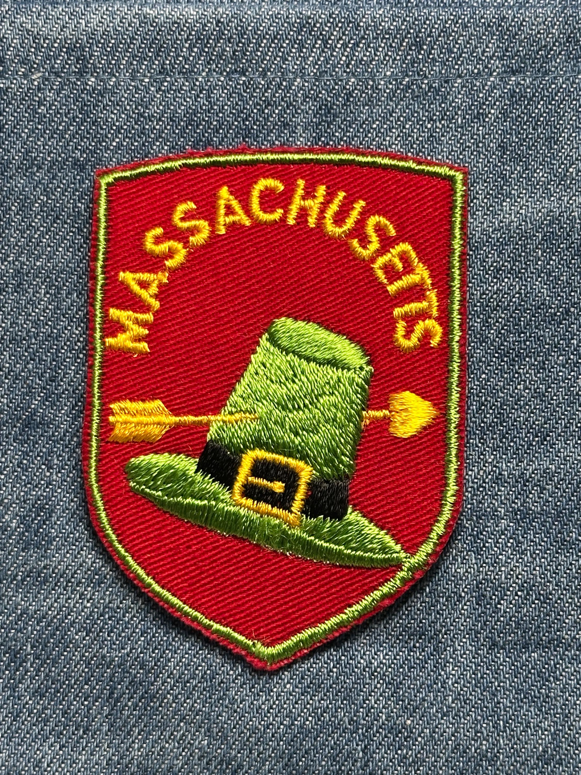 Massachusetts Collectable Patch: Sew-On Red/Green Shield - Souvenir Accessory