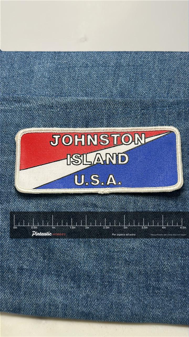 Johnston Island Collectable Patch: Sew-On Red White Blue - Retro Travel Accessory with ruler overlay for size reference