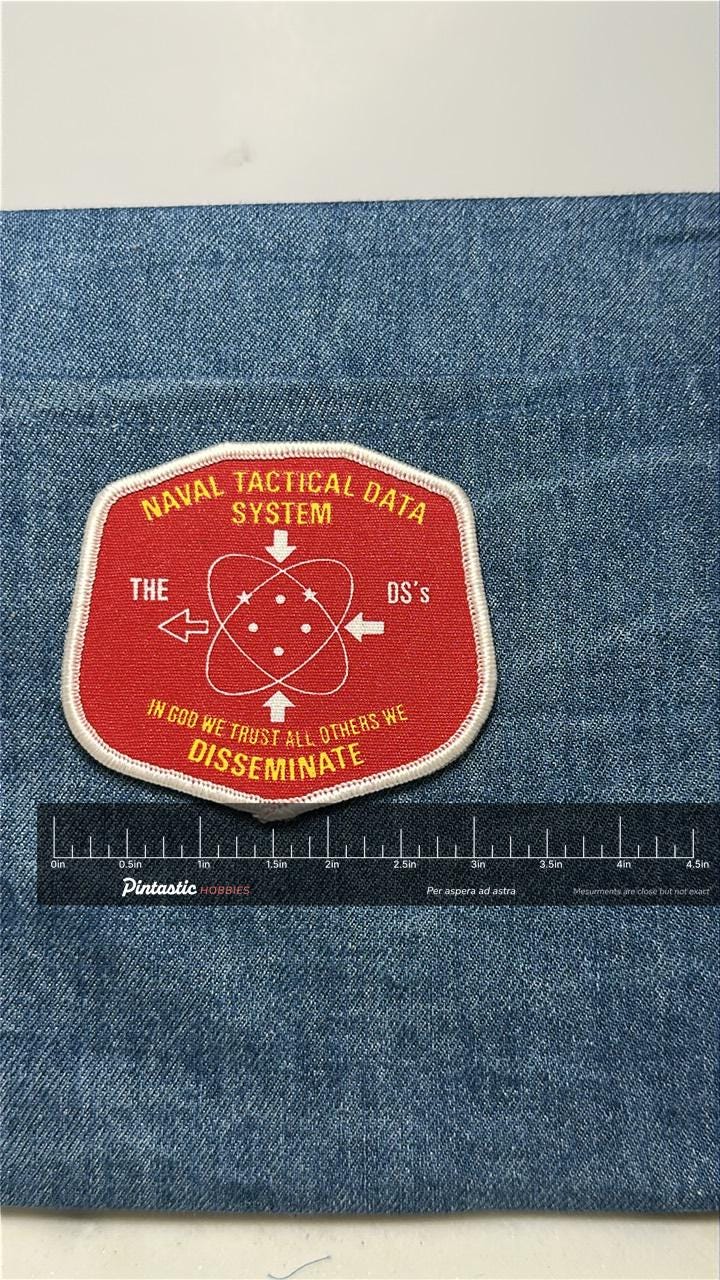 Naval Tactical Data System Collectable Patch: Sew-On Red - Military Accessory with ruler overlay for size reference