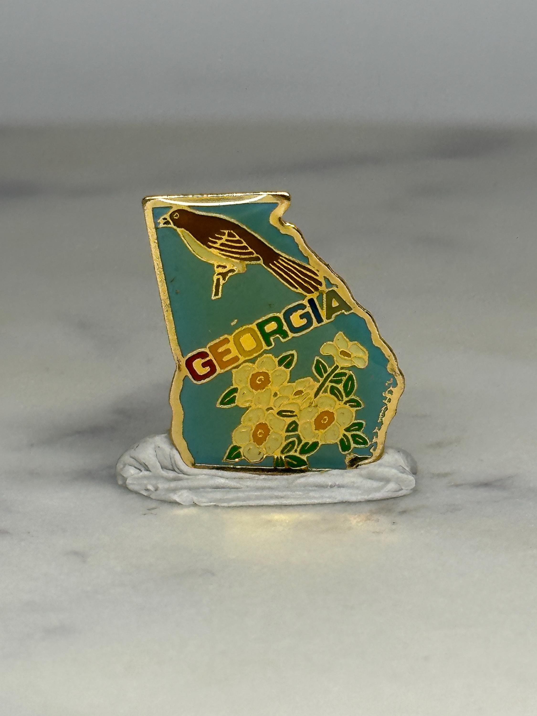 Georgia State Shape Pin: Teal Enamel Gold Trim - Vintage Souvenir Accessory