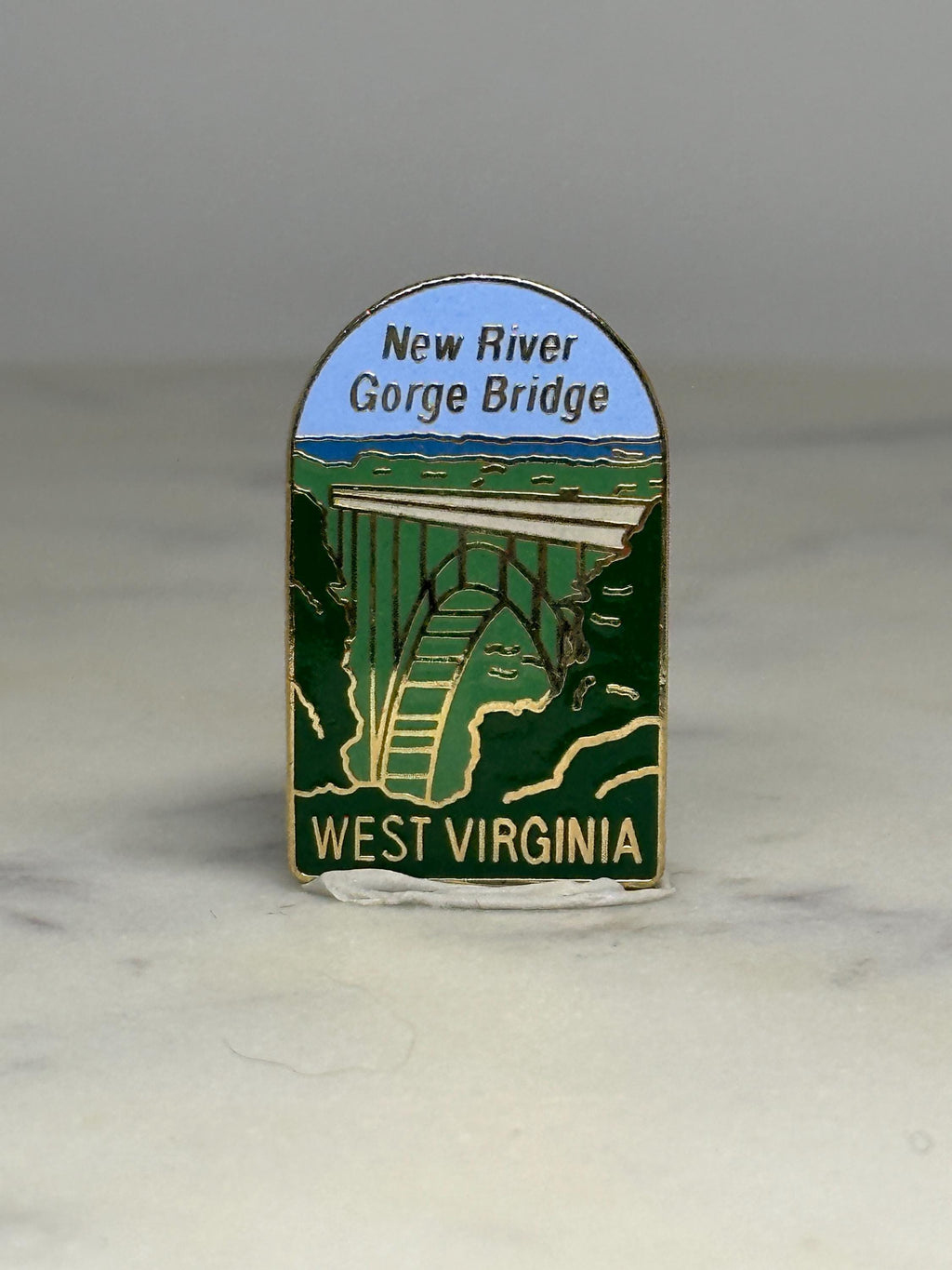 New River Gorge Bridge Pin: Green Enamel - West Virginia Souvenir Accessory
