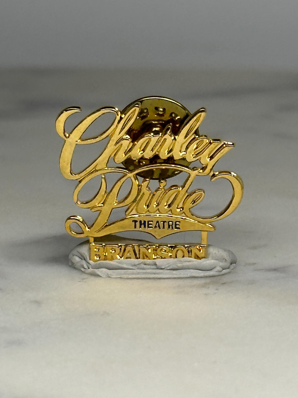 Charley Pride Theatre Pin: Gold Tone Script - Branson Music Souvenir