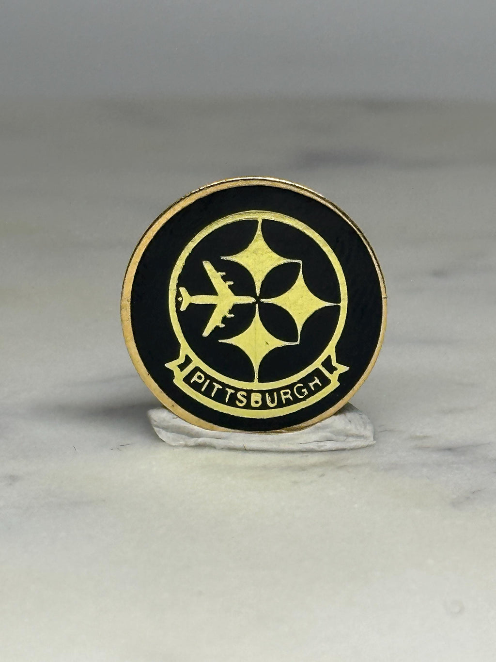 Pittsburgh Airport Souvenir Pin: Black & Gold Enamel - Retro Travel Accessory