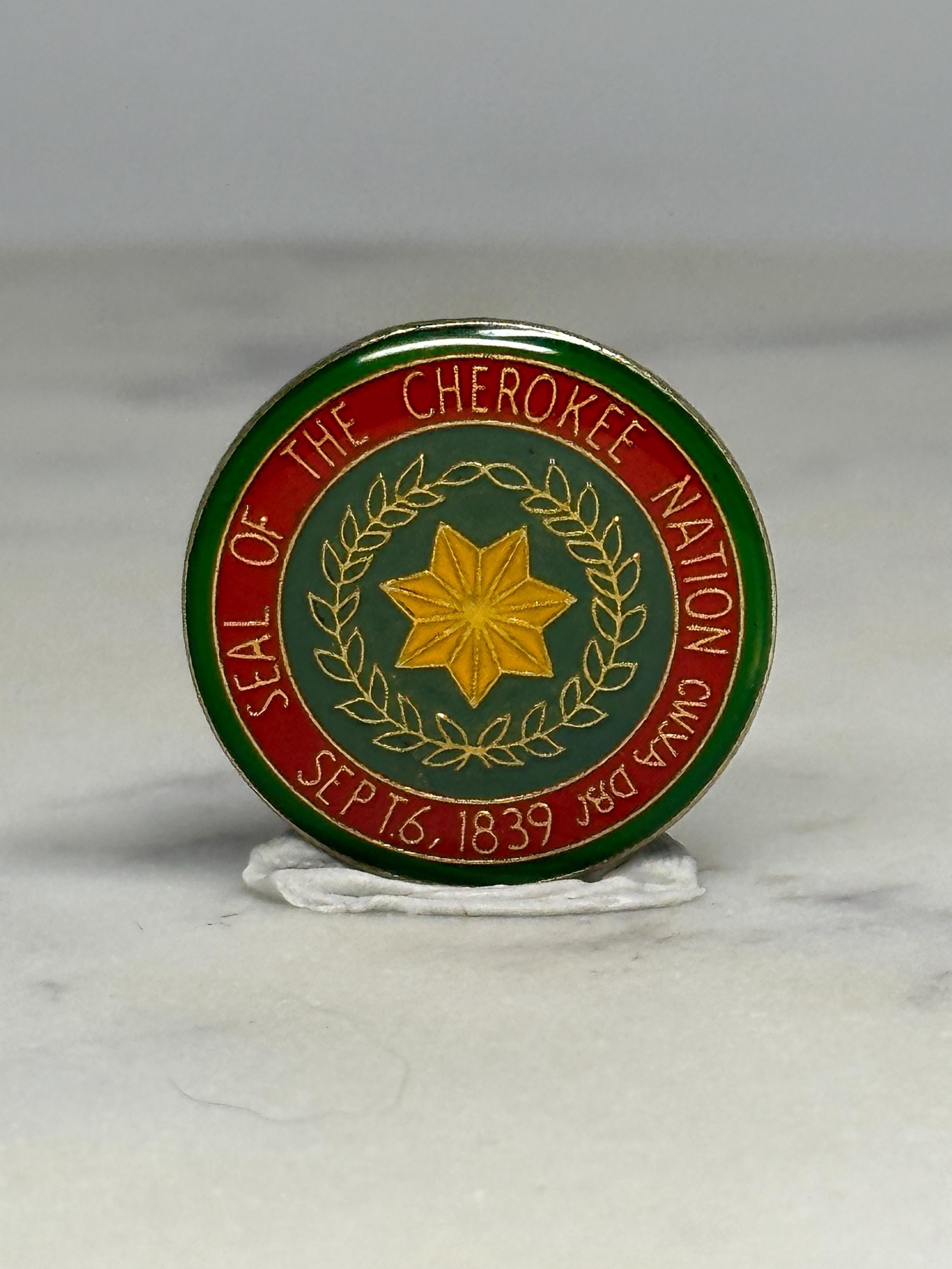 Cherokee Nation Seal Pin: Gold & Red Enamel - Heritage Collectible Accessory