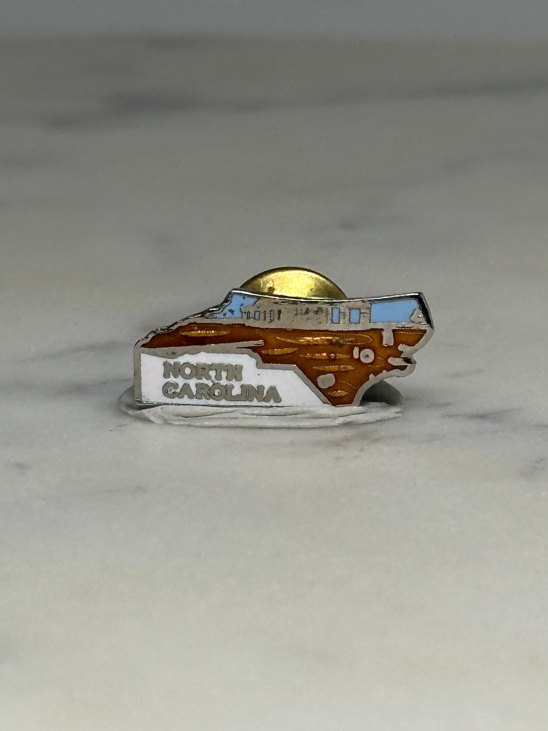 North Carolina State Pin: Brown White Enamel - Vintage Travel Accessory