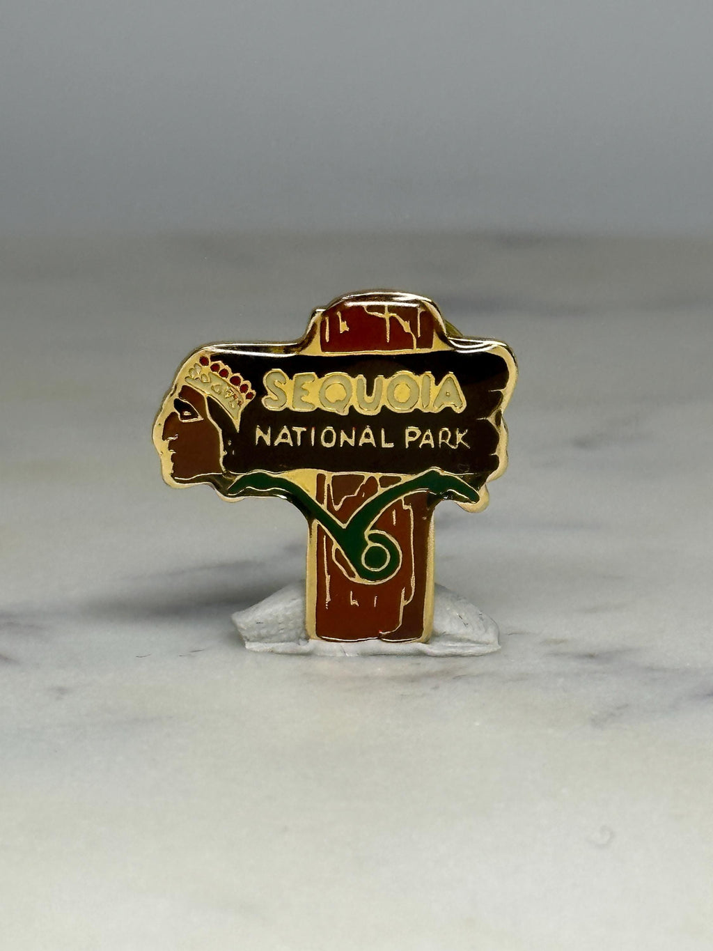 Sequoia National Park Pin: Enamel Brown-Gold - Vintage Travel Accessory