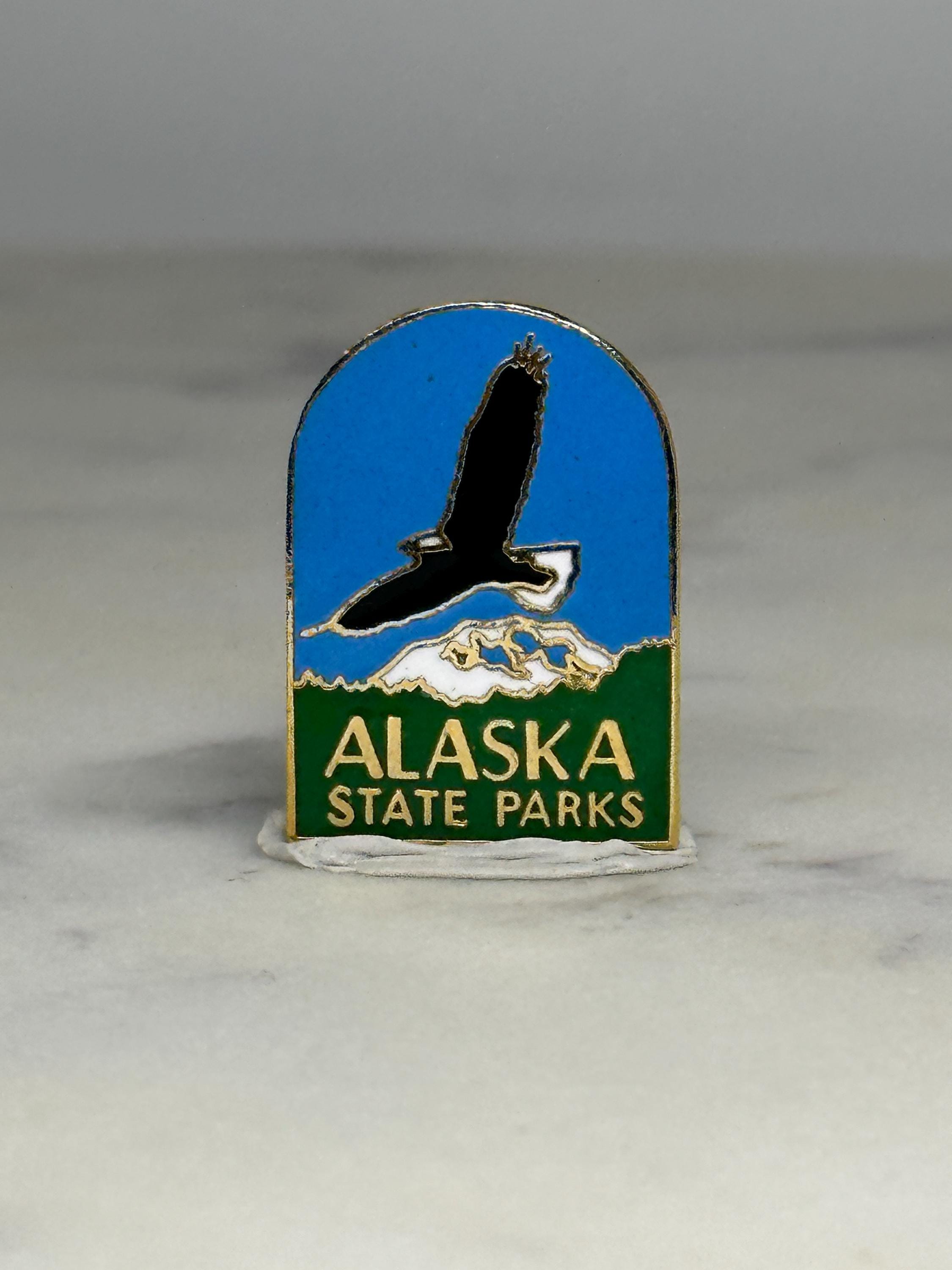 Alaska State Parks Pin: Enamel Bald Eagle Design - Vintage Travel Accessory