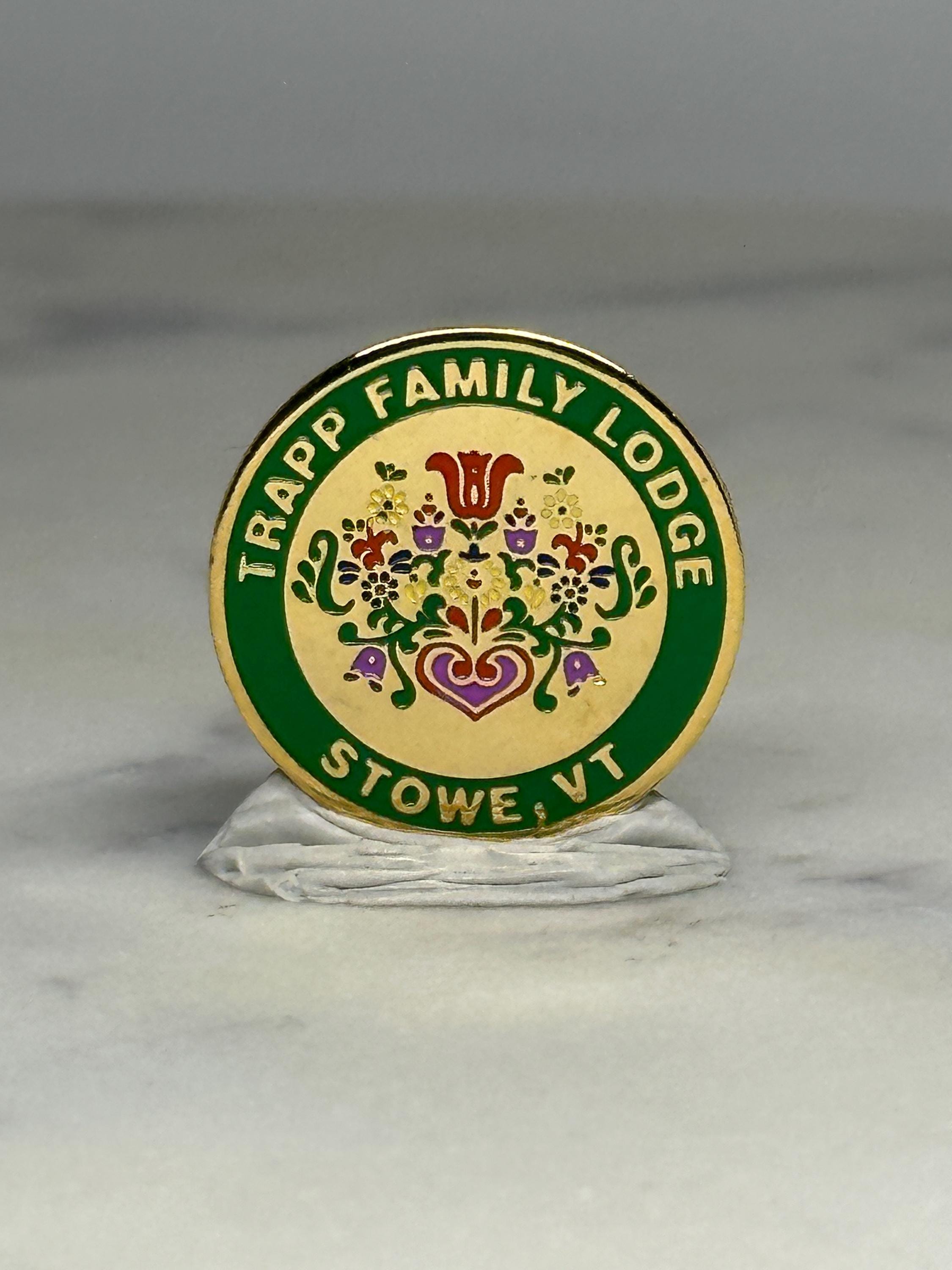 Trapp Family Lodge Souvenir Pin: Green & Gold Enamel - Vermont Travel Accessory