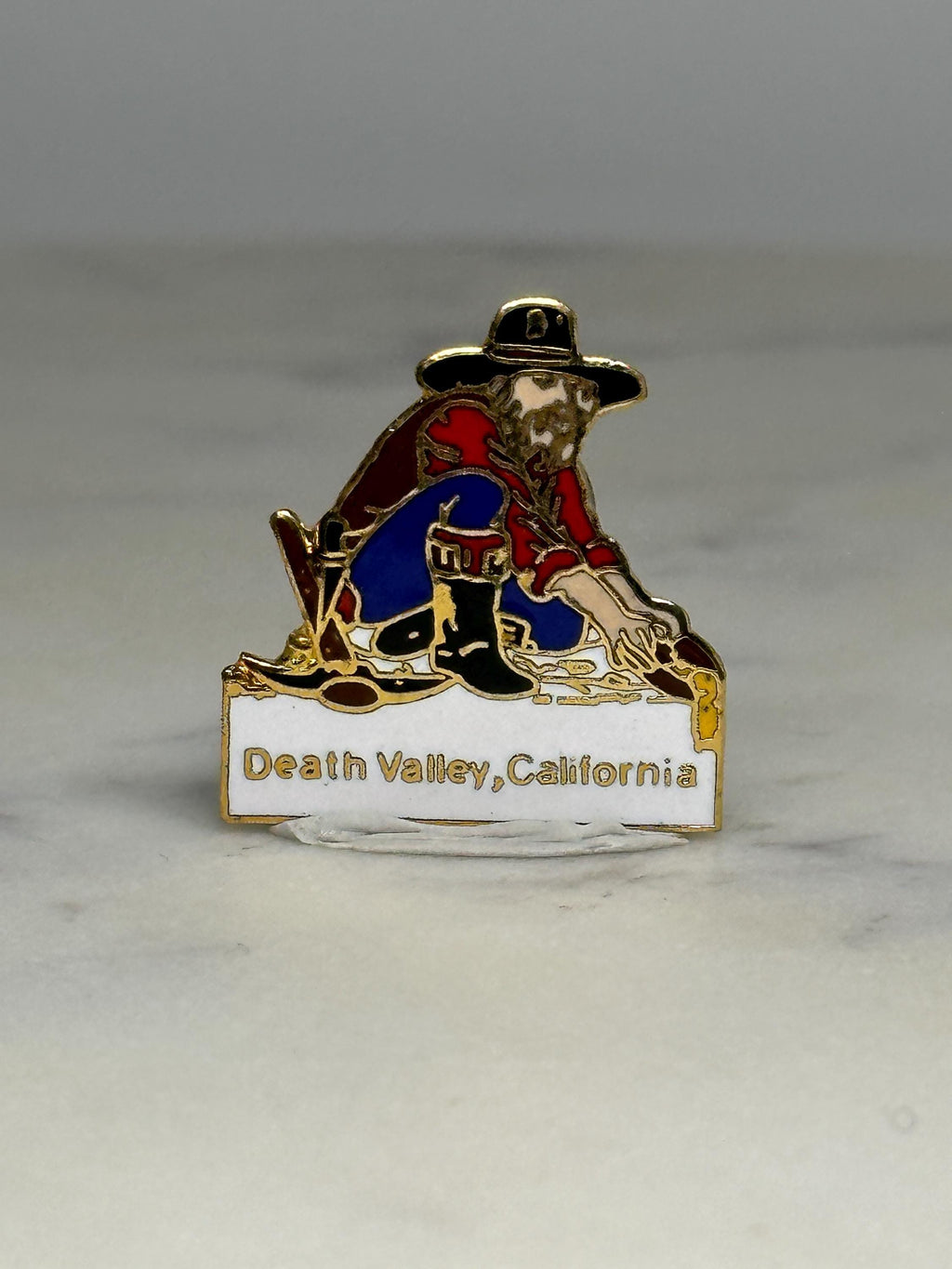 Death Valley Prospector Pin: Gold Enamel Finish - Vintage Travel Accessory